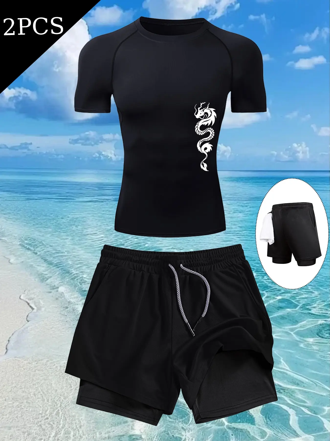 Men's Summer Sportswear Set, Quick-Dry Short Sleeves & Knee-Length Shorts, Pockets Design, Ideal for Basketball Boxing Fitness