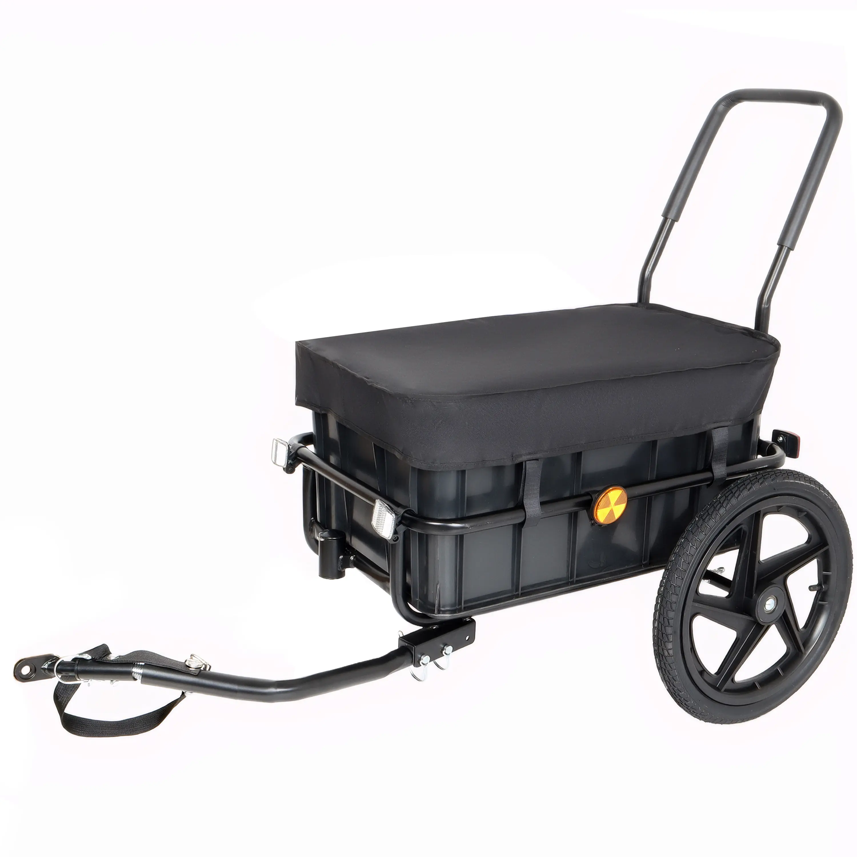 ARCH 2-in-1 Heavy-Duty Bike Trailer Pushcart with Removable Box, Waterproof Cover, Tow Hitch & Handlebar - 2-in-1 Mode, Pushcart Stroller for Camping, Household Moving (Black)