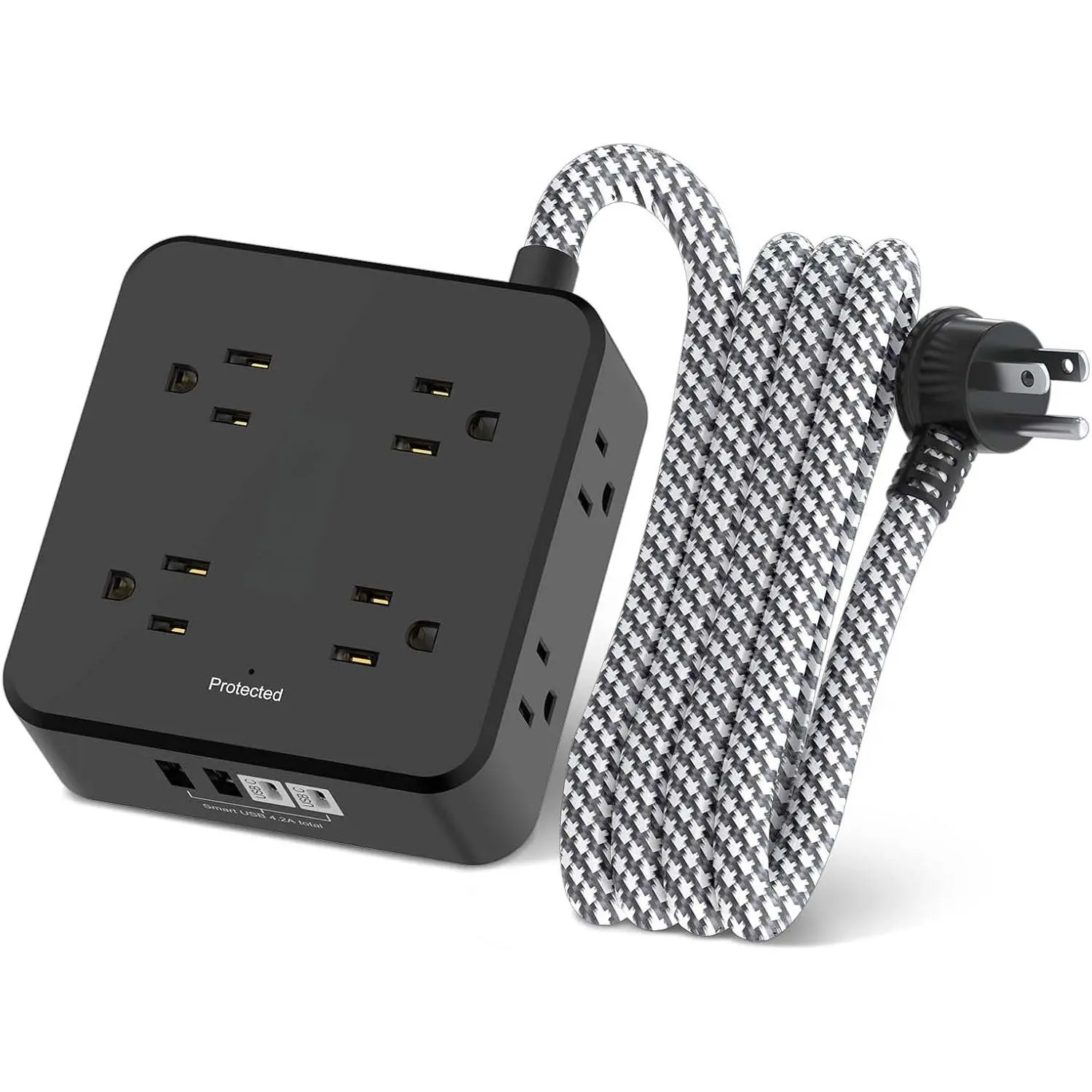 Surge Protector Power Strip -  6Ft Braided Extension Cord with 8 Outlets with 4 USB (2 USB C)  Ports, Flat Plug Multi Plug Outlet Extender  Station for  Office, ETL, Black