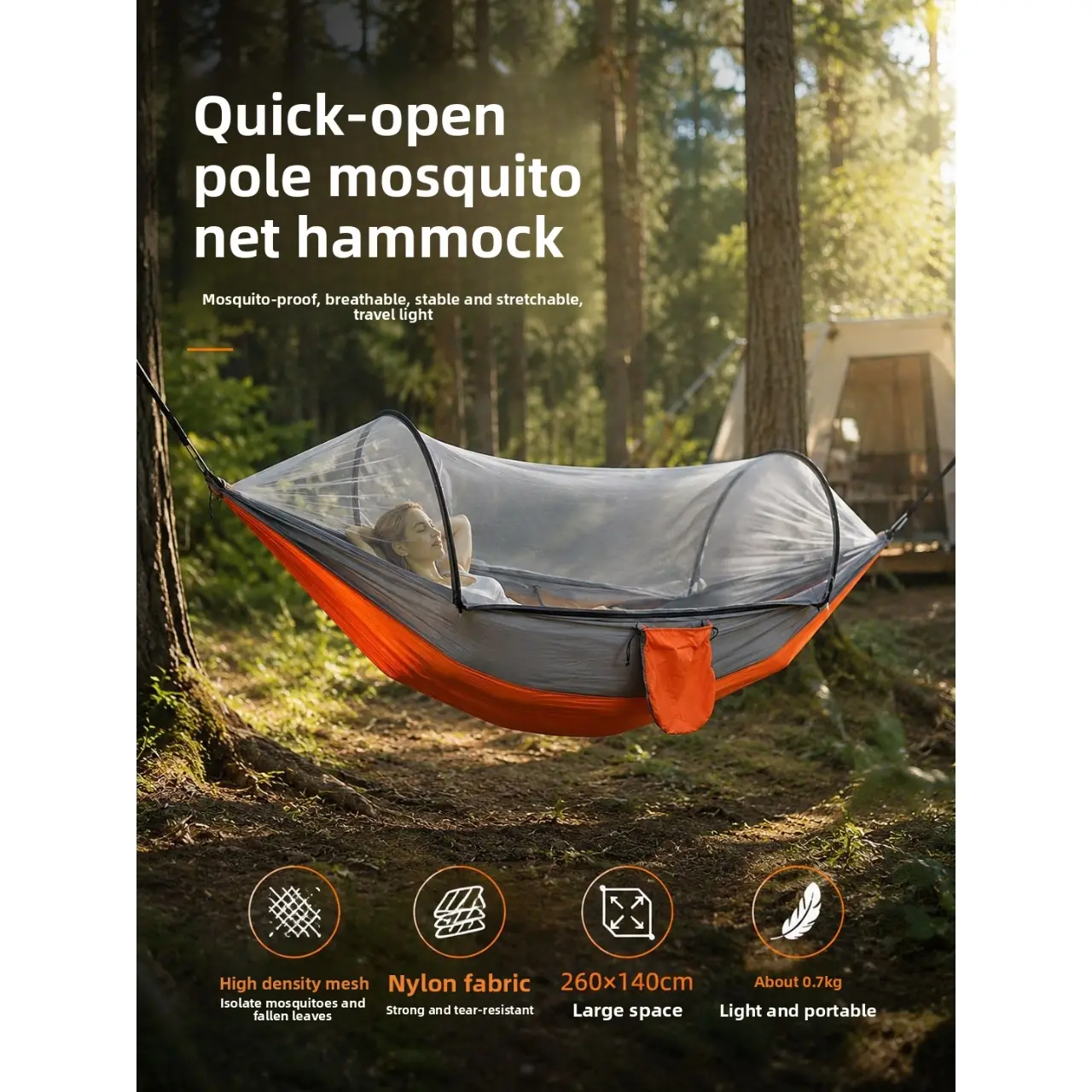 Outdoor Camping Hammock, Mosquito-Proof Hammock, Thickened Outdoor Hammock, Ideal for Hiking and Picnics, Durable and Comfortable Design