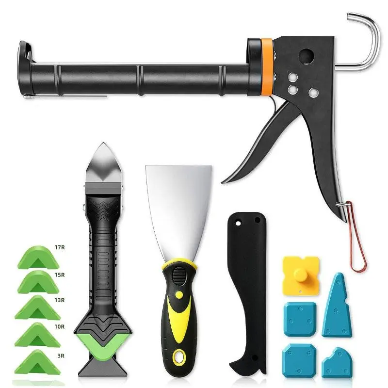Professional Grout Gun Kit, 5-In-1 Grouting Tool Set, Multifunctional Tool Kit, Includes Grout Removal Tools and Notch Trowel, for Tile, Shower, Bathroom Grouting