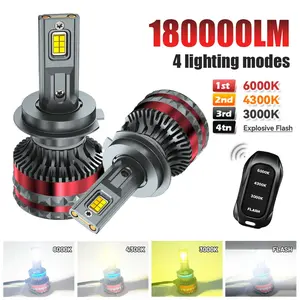 High-Power Tricolor LED Headlights with Remote Control, Models H1, H11, 9005, 9006, H7, Blud, H4, Compatible with Can Bus and Cooling Fan