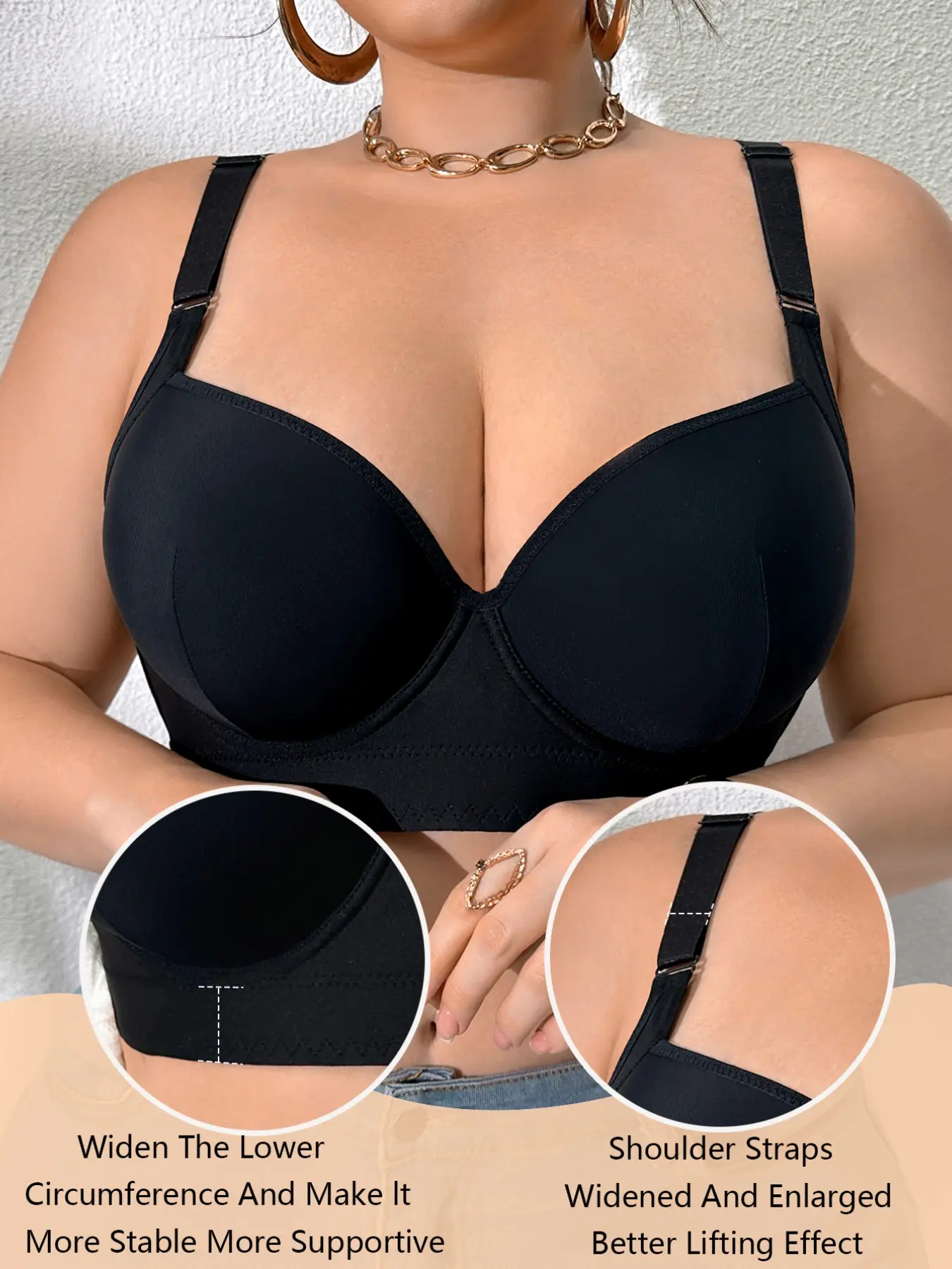 Plus Size 3/4 Cup Support Bra, Wide Underband Underwire Bra, Adjustable Shoulder Straps, High Lifting Comfort Bra for Curvy Women