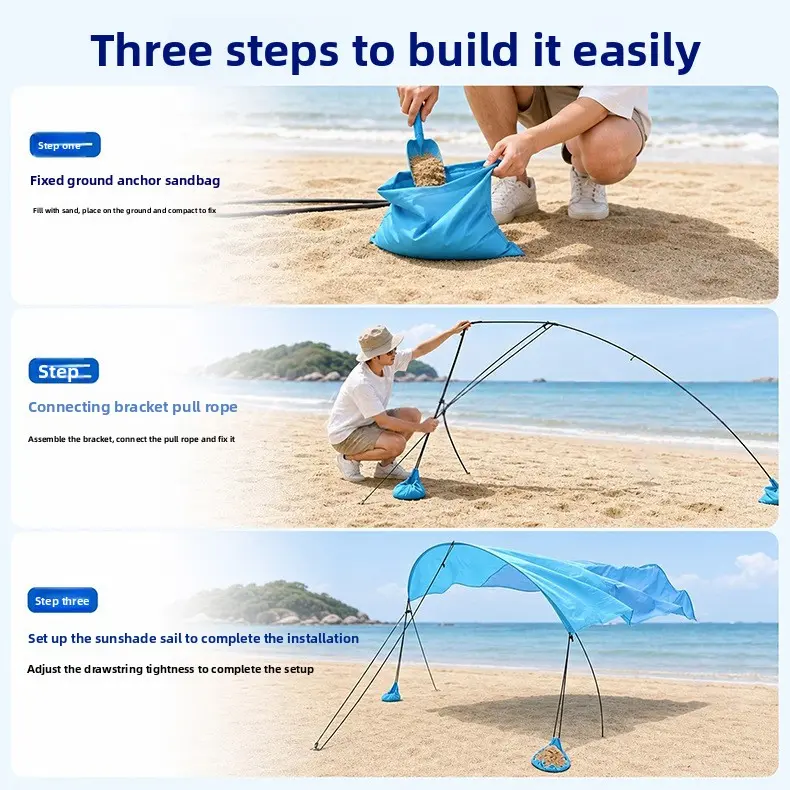 Multifunctional beach sunshade canopy integrated storage UV protection multi-person vacation outdoor sunshade sail