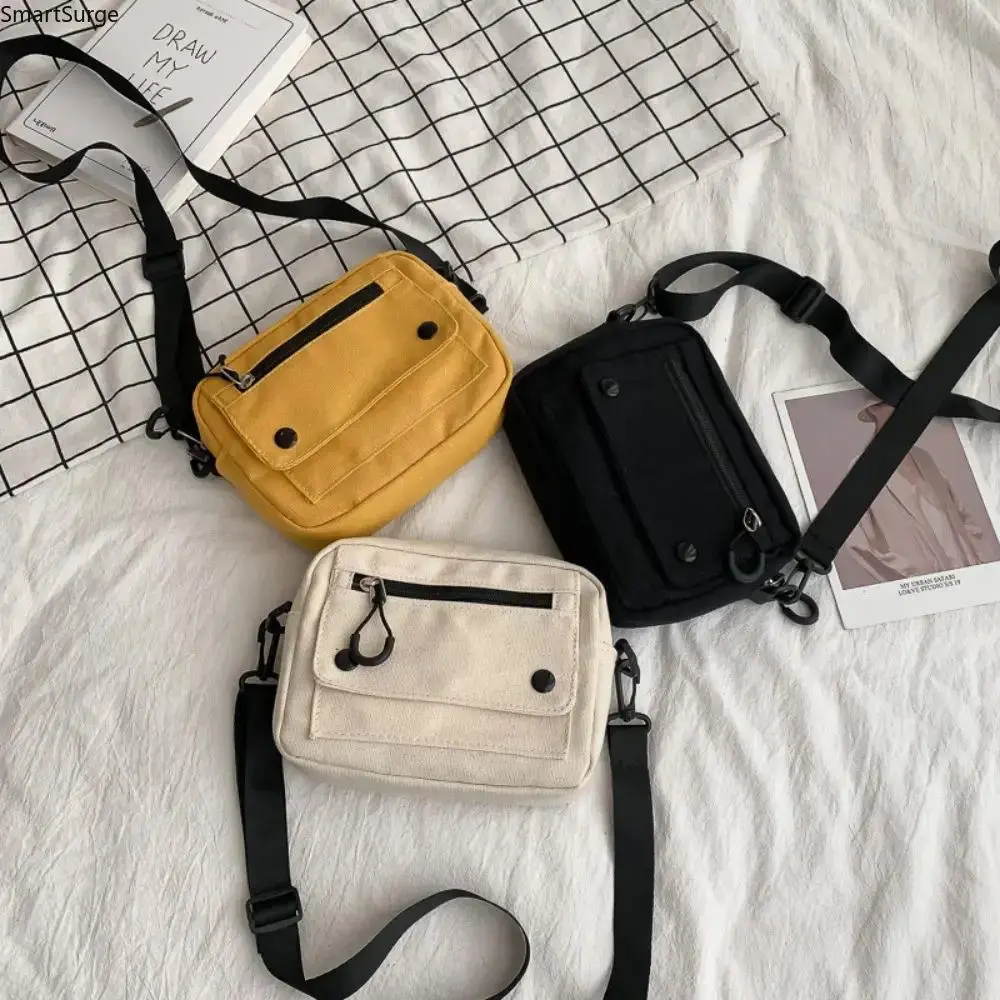 Lightweight Canvas Mini Square Crossbody Bag For Women, Multi-Pocket Snap Flap Purse With Adjustable Strap, Roomy Everyday Shoulder Bag Ideal For Shopping Travel Daily Casual Wear