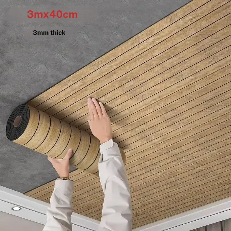 3D Striped Wood Grain Self-Adhesive Decorative Wallpaper Roll, 3m x 40cm x 3mm Thick, Waterproof Easy DIY Wall Panels for Living Rooms, Bedrooms & Accent Walls