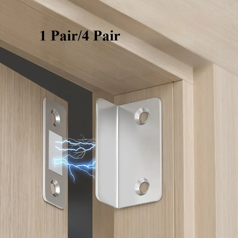 4pcs Strong Magnetic Door Clips for Cabinets & Wardrobes - No-Drill Installation, Compact Magnetic Door Stopper with Secure Hold for Sliding Doors, Easy to Install & Remove, Cabinet Organization, Modern Design, Metallic Finish