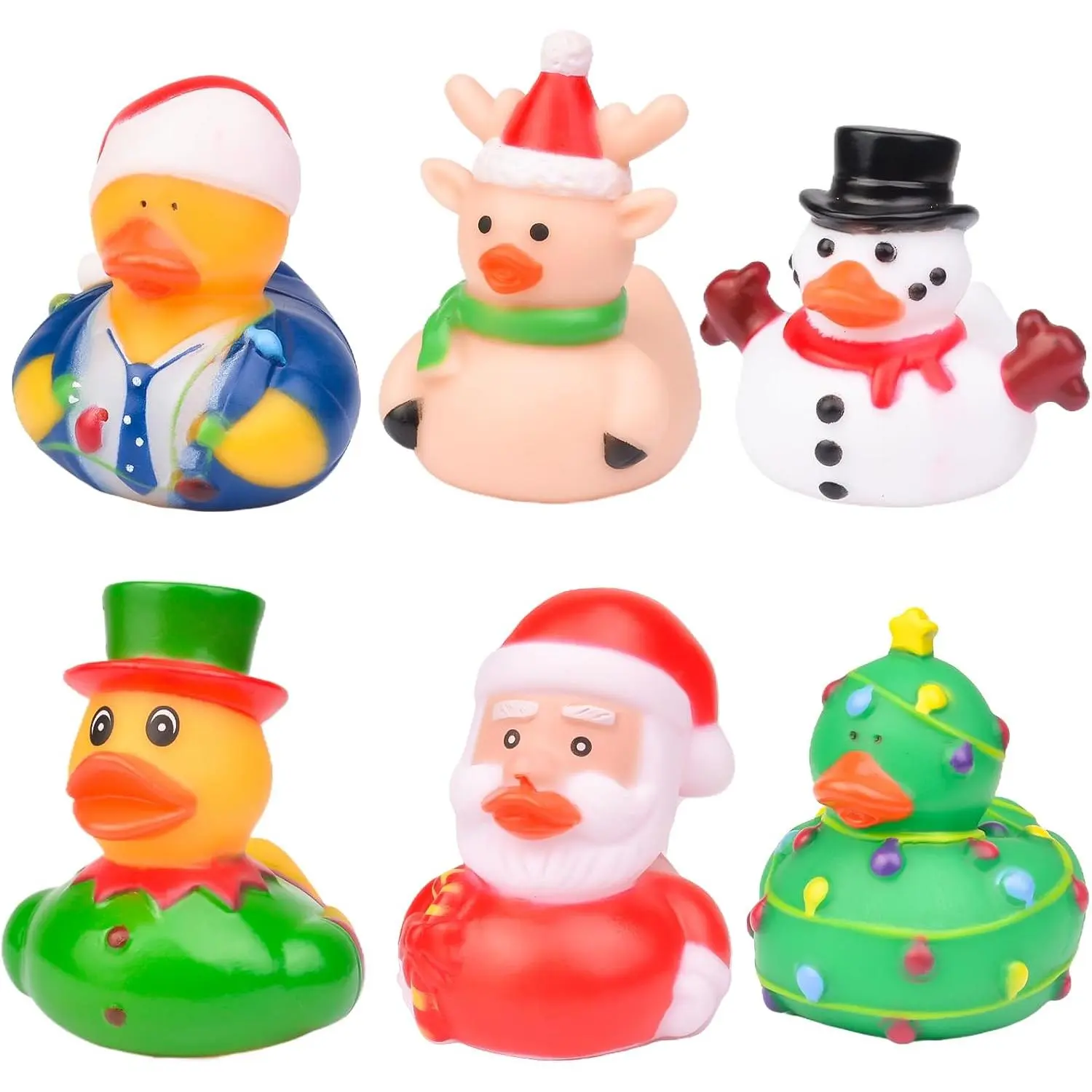 6 count Christmas Winter Rubber Duck  Dashboard Decoration, Christmas Style Design  Snowman Sunglasses Necklace Ducks  Ornament Christmases Eve Party Gifts Cute  Accessories