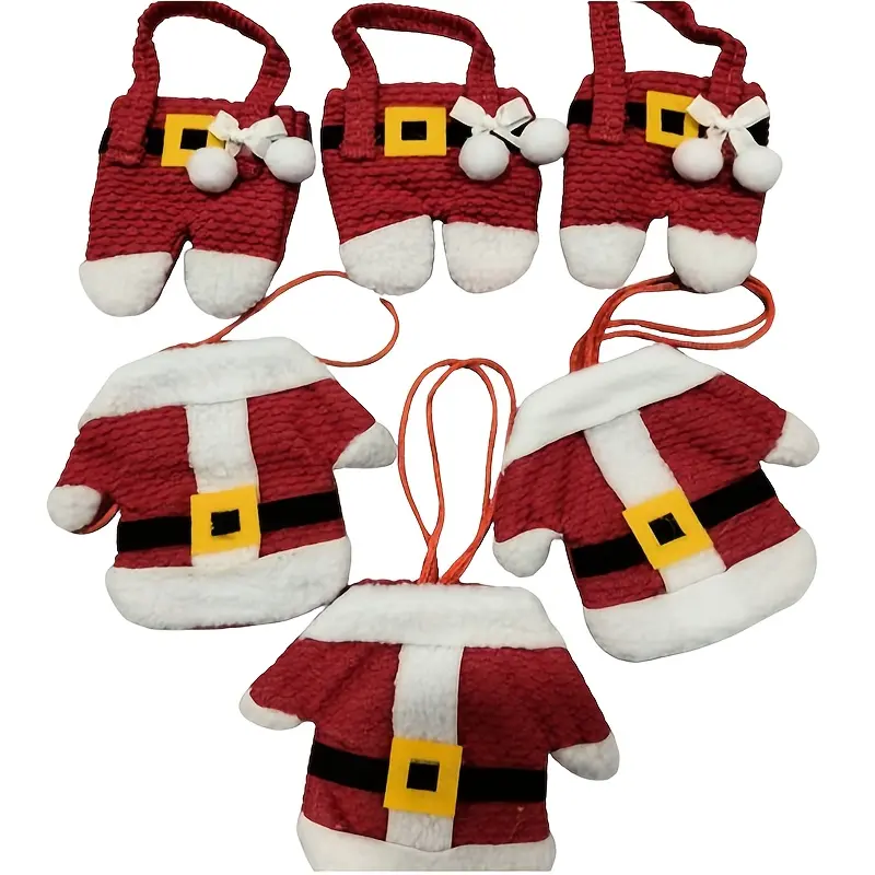 6pcs Santa Claus costume Christmas tableware storage box tableware silverware bag Christmas decorative tableware supplement, Christmas desktop decoration Christmas cutlery set Christmas small clothes and pants.
