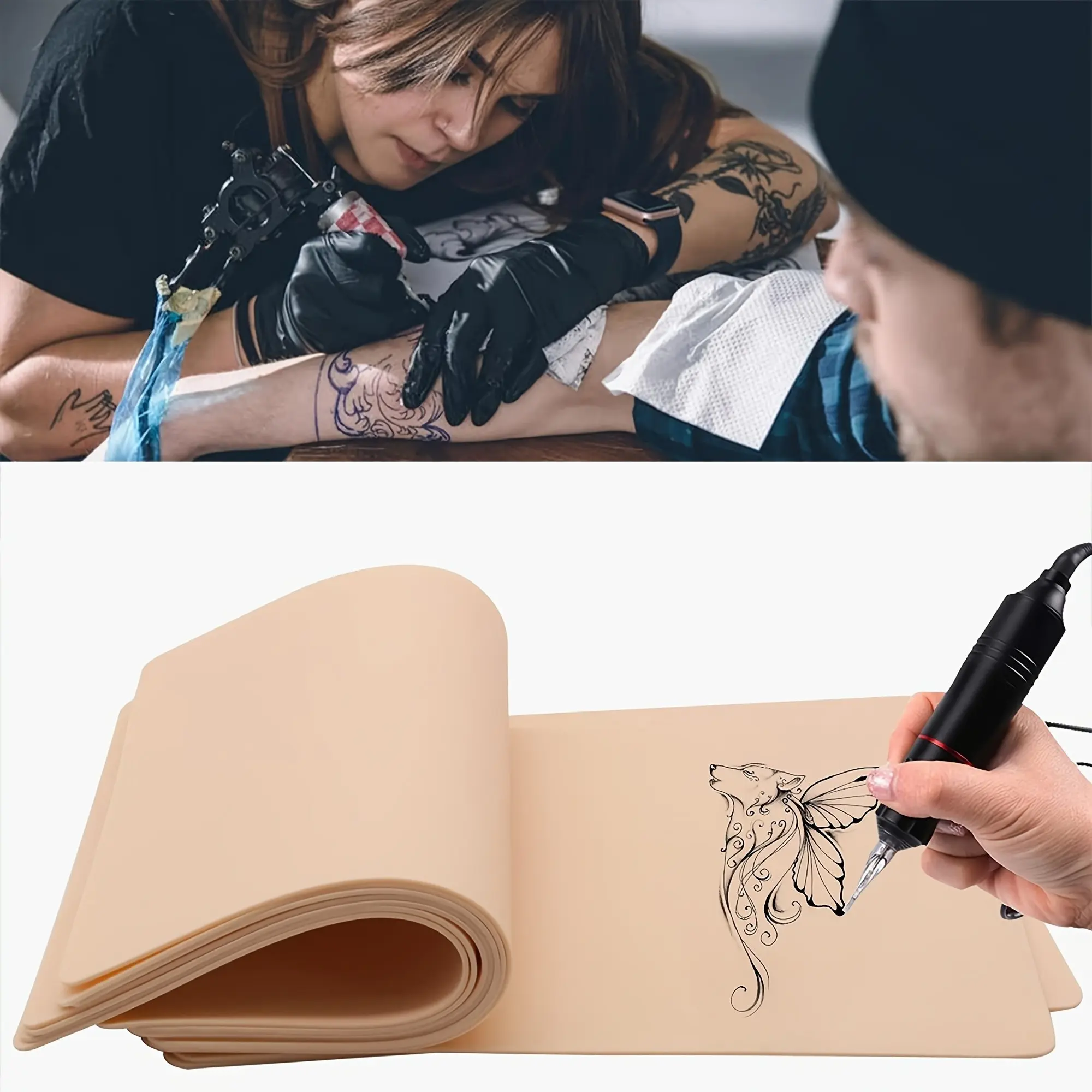 2pcs Blank Tattoo Practice Skin, Double Sided Microblading Practice Skin, Tattoo Kit for Beginners & Professionals, Tattoo Supplies, Color Random