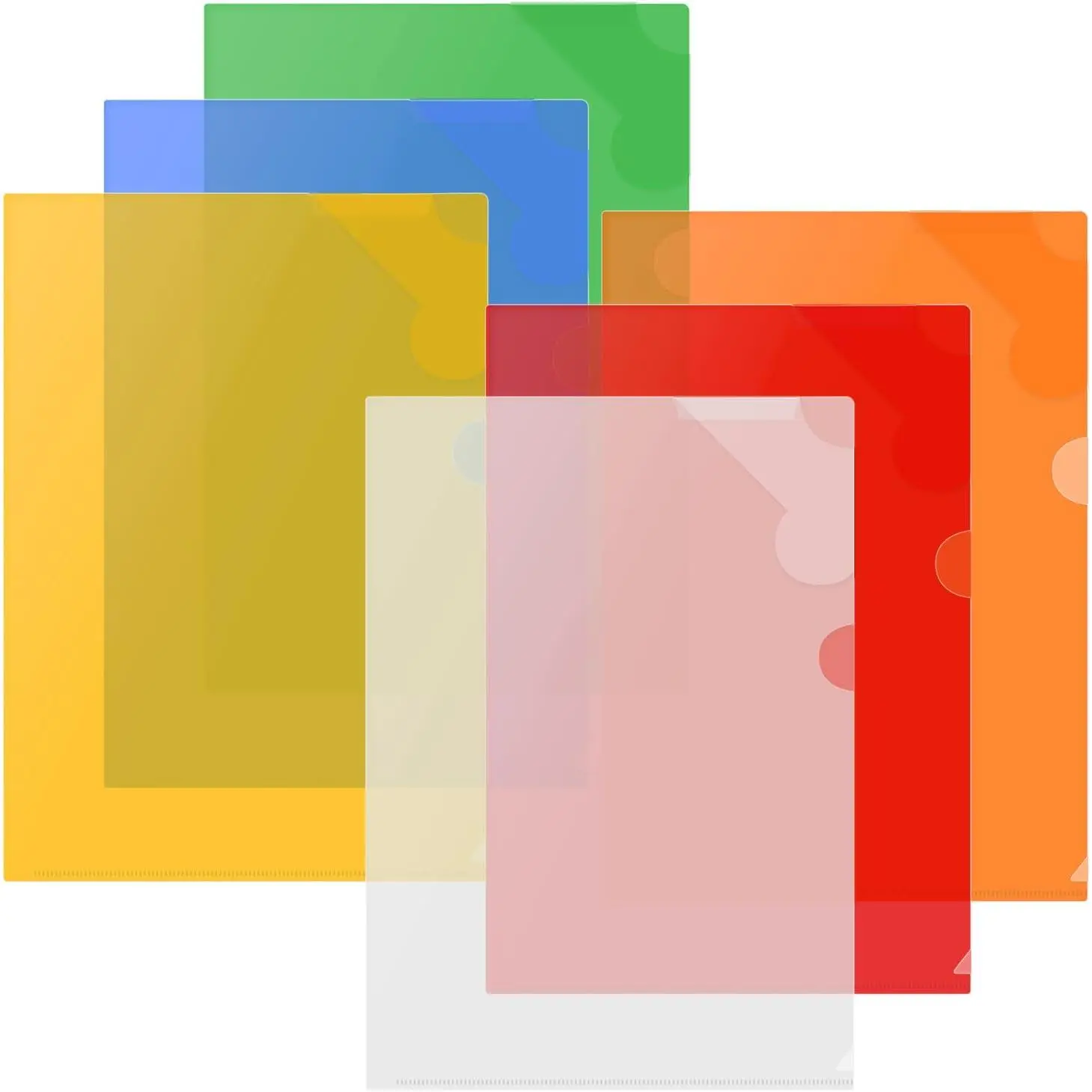 6 Pack Transparent Sheet Protectors with Corner Guards, L-Type Folder Plastic Sleeves for Paper 8.5x11,  A4 Project Pockets for School, Office, (6 Colors