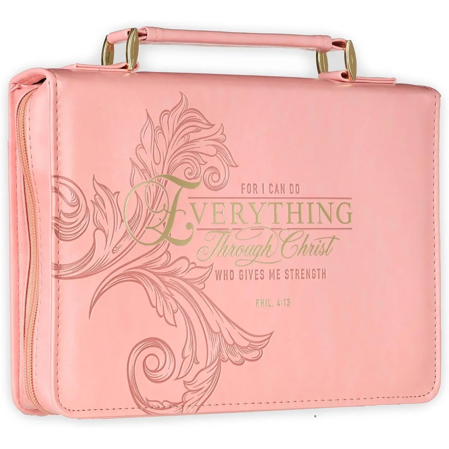 &  Floral Faux Leather Fashion  Cover for Women: Everything Through Christ - Phil. 4:13 Inspirational Scripture w/Sleeves, Pocket, Pen Loops to Organize, , Medium
