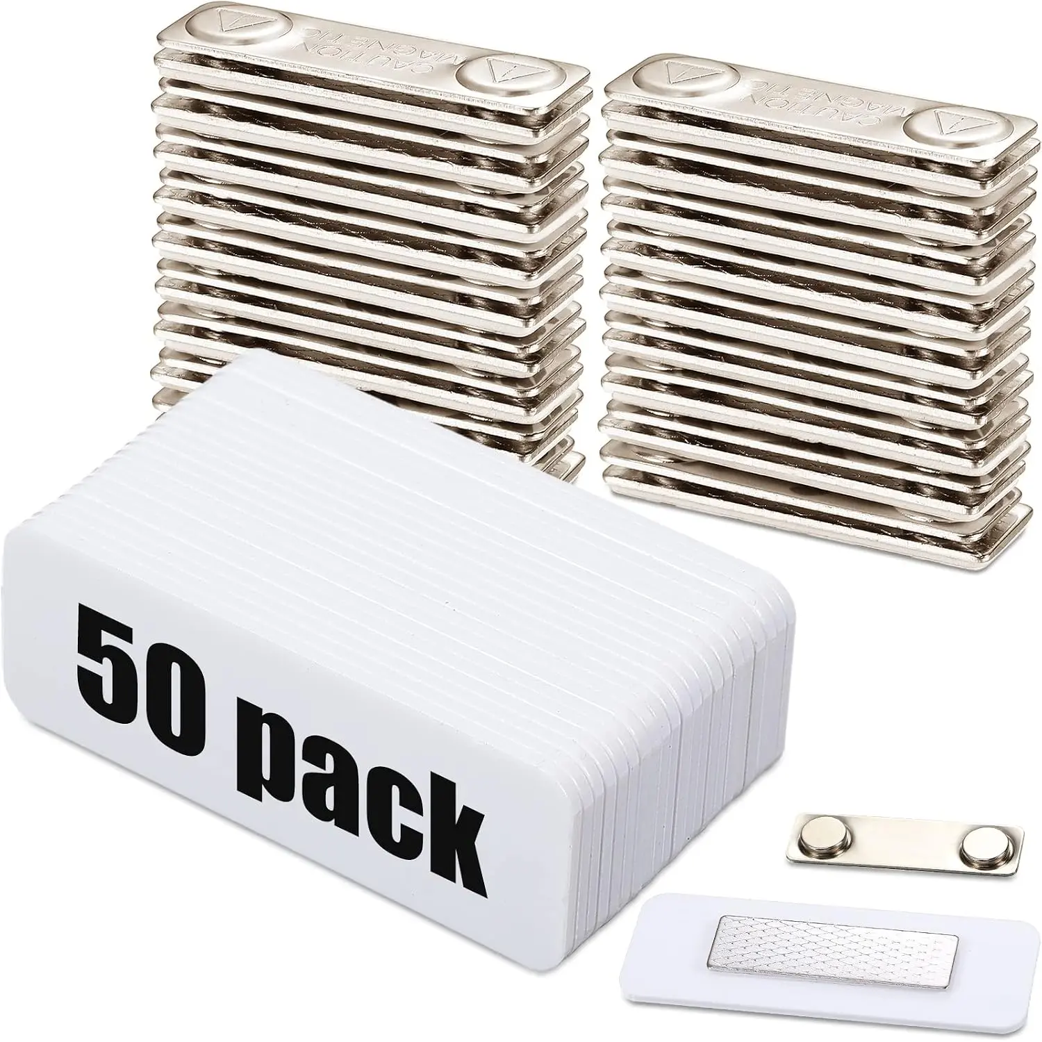 50 Sets 1 x 3 Inch Magnetic Name Tags Blank Magnetic Badge Holder Bulk Acrylic DIY Badges with Adhesive Tape Custom White Printable for Jacket Shirts Supplies