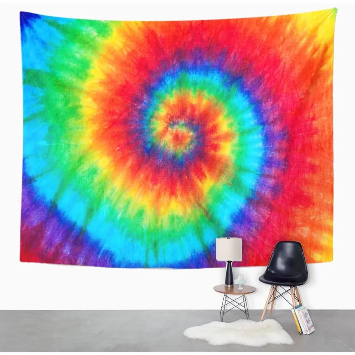 Boho Hippie Tapestry - Colorful Rainbow Spiral Tie-Dye Batik Peach Trippy Wall Art, Machine Washable Eclectic Style Home Decor Tapestry Wall Mural for Living Room, 60x80 in