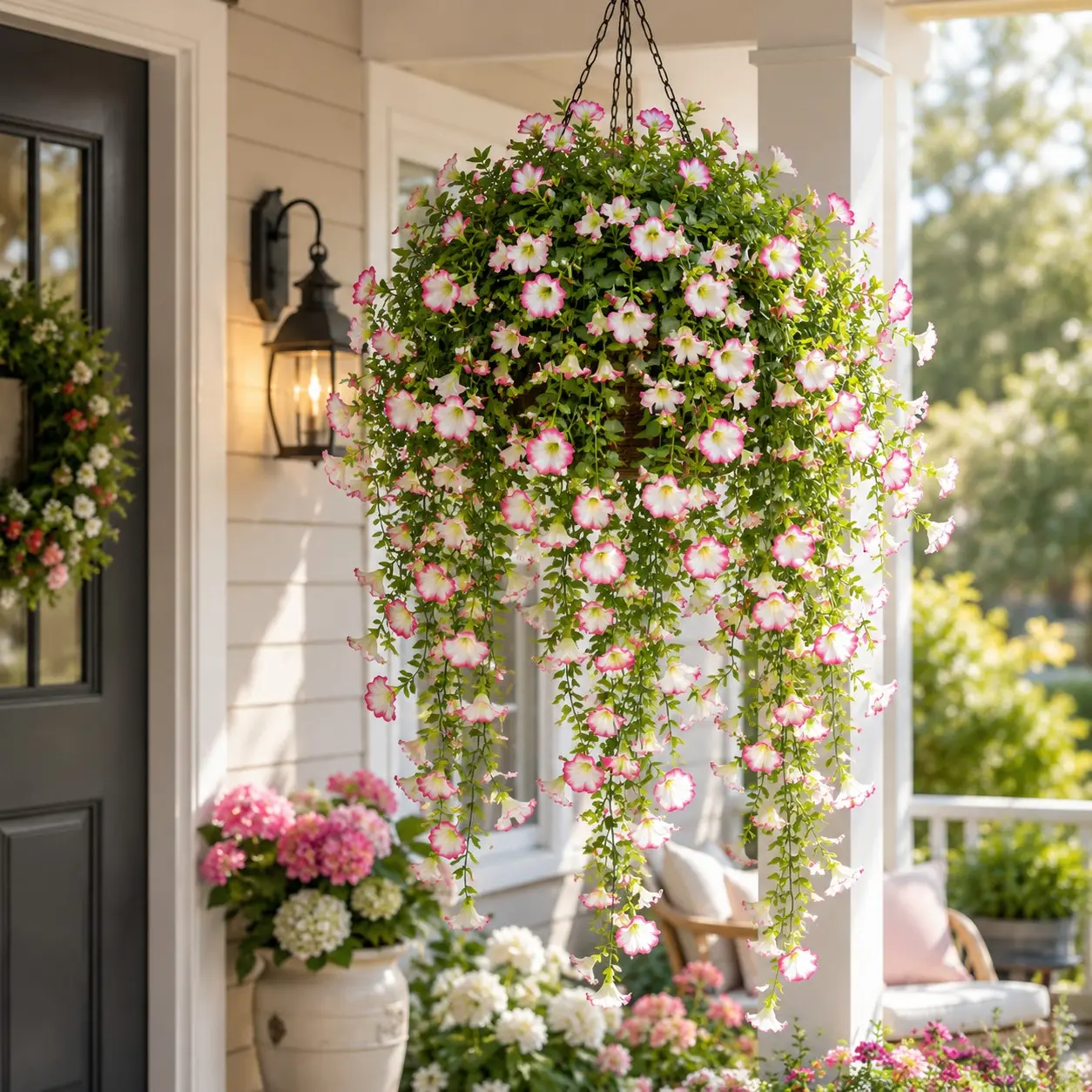 Petal Pink Artificial Hanging Flowers 4 Pack Faux Morning Glory Vines for Outdoor Planters Wall Basket Arch Home Party Decor Outdoor Plants Artificial for Porch