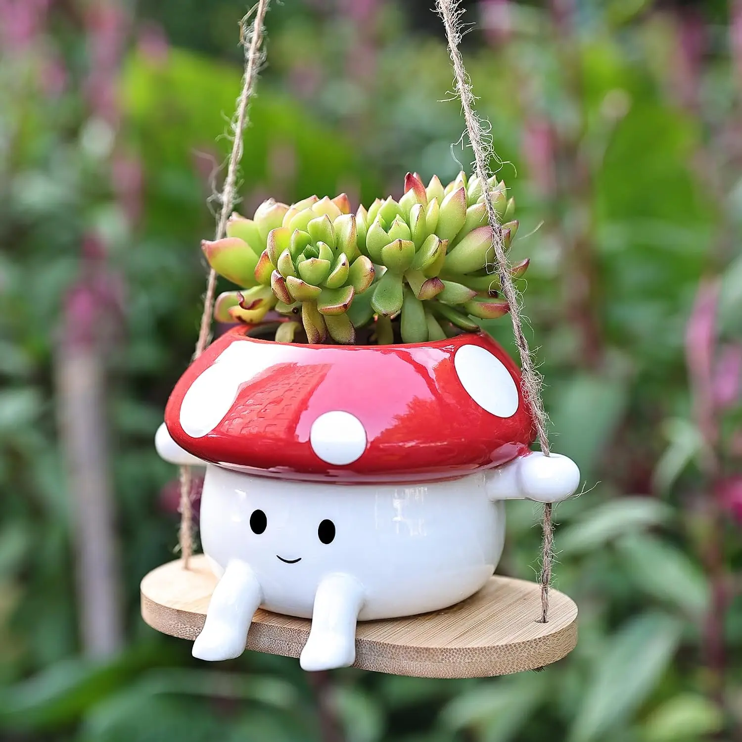 Mushroom  Planter Pot, Cute Ceramic Swing  Planter for Indoor & Outdoor,  Mushroom Planters for , String of  , Small  Planters Red & White