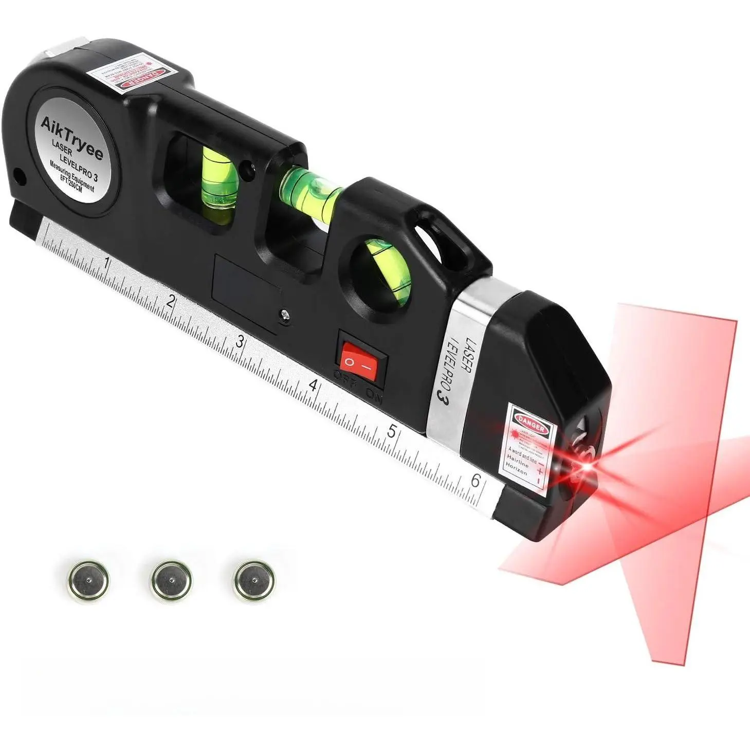 4-in-1 Rechargeable ABS Plastic Cross Line Laser Level Tool, High Precision Layout Aligner with 8ft Metric Ruler, 1 Straightedge, Class IIIA Horizontal Line, Type-C Fast Charging, Cells, <5mW Laser-Aligning Accessories for Construction, DIY Projects, Batt