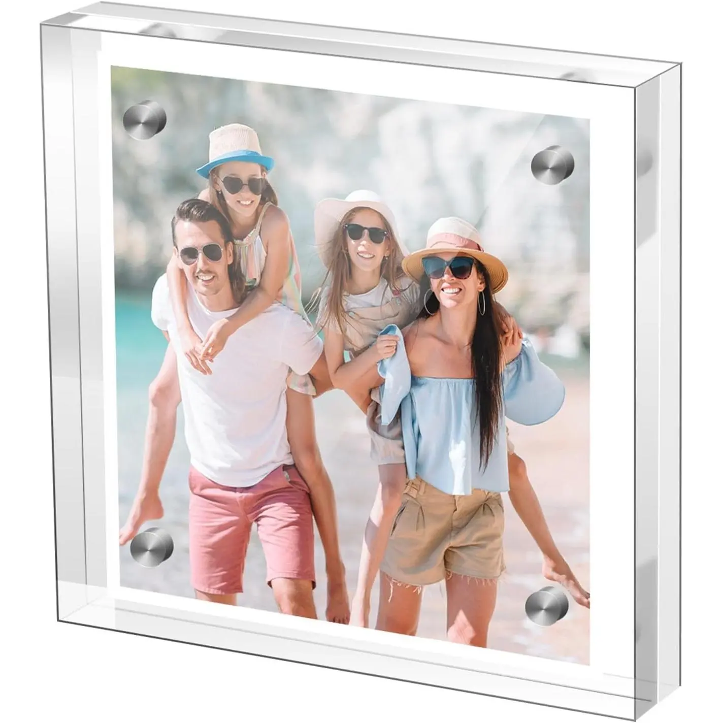 Small 4×4 Inches Acrylic Picture Frame,Clear Magnetic Picture Frame for Wedding,Double Sided Frameless Photo Frame for Desktop Free Standing,Display Stand Acrylic Frame