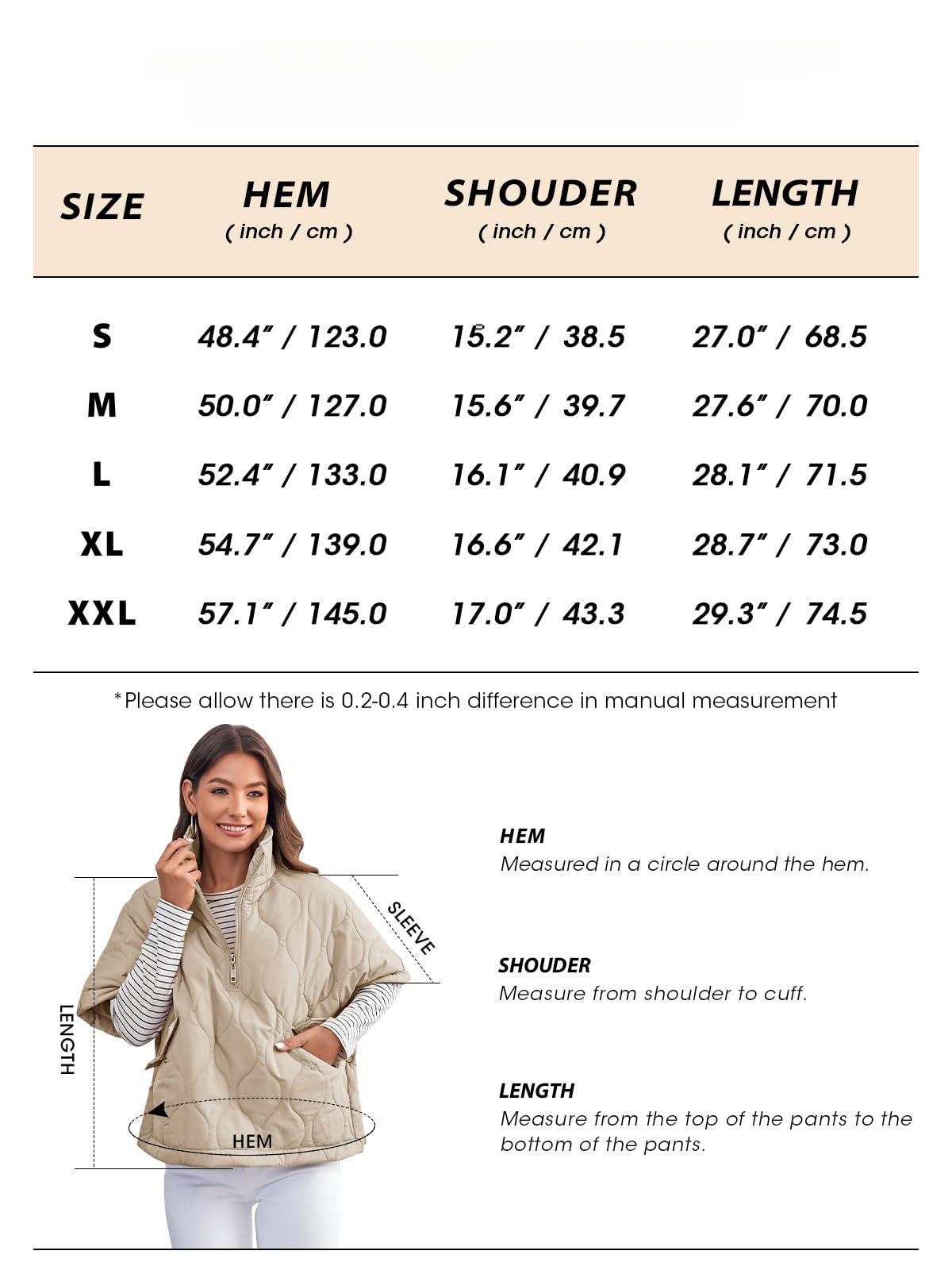 Women's Quilted Puffer Vest Jackets Oversized Lightweight Down Coat Half Sleeve Zipper Loose Button Hem Poncho Dress Tops