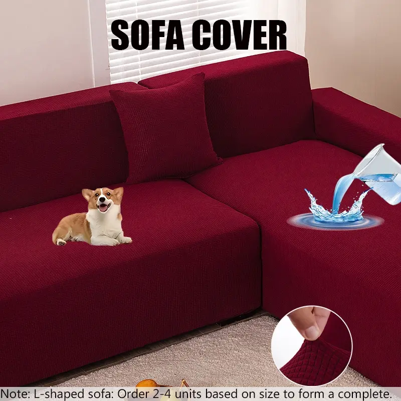 Water Repellent Stretch Corn Grain Sofa Cover, Pet Hair Resistant Anti-Scratch Jacquard Slipcover, Minimalist Style for L-Shaped Couch, Washable Jacquard Covers, Washable Furniture Cover, Washable Furniture Protector