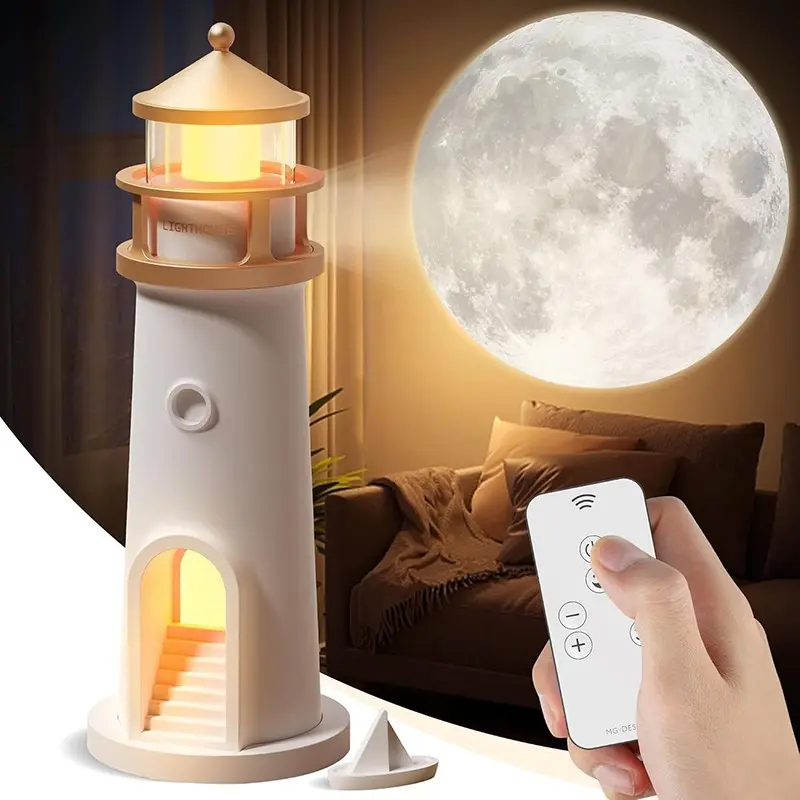 1PC Moon Lamp Projector Ambient Night Light,Lighthouse Lamp Decor Night Light for Kids,Moon Light Galaxy Projector Rechargeable LED Aesthetic Table Lamp Christmas Birthday Gifts for Kids Boys Girl