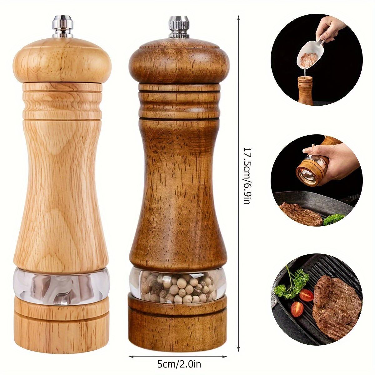 2pcs, Pepper Grinder, Household Sea Salt Ginder, Wooden Spice Grinder, Manual Pepper Mill, Spice Crusher, Reusable Spice Bottle for BBQ Picnic Camping, Kitchen Gadgets, Valentine's Day Gifts, Kitchen Decoration