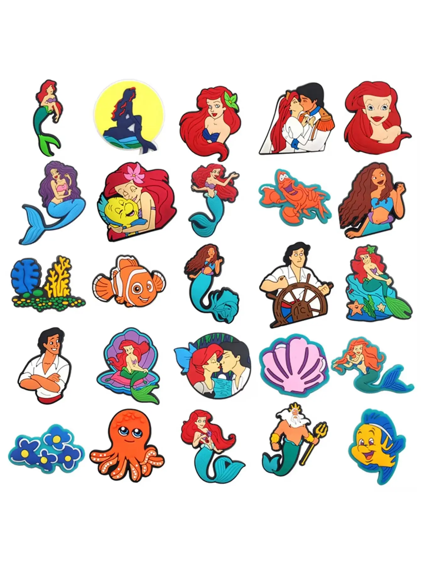 18/25 Piece Little Mermaid Series PVC Cartoon DIY Shoe Charms, Decorative Shoes Classic Sandals, Family Children Christmas Party Birthday Gift