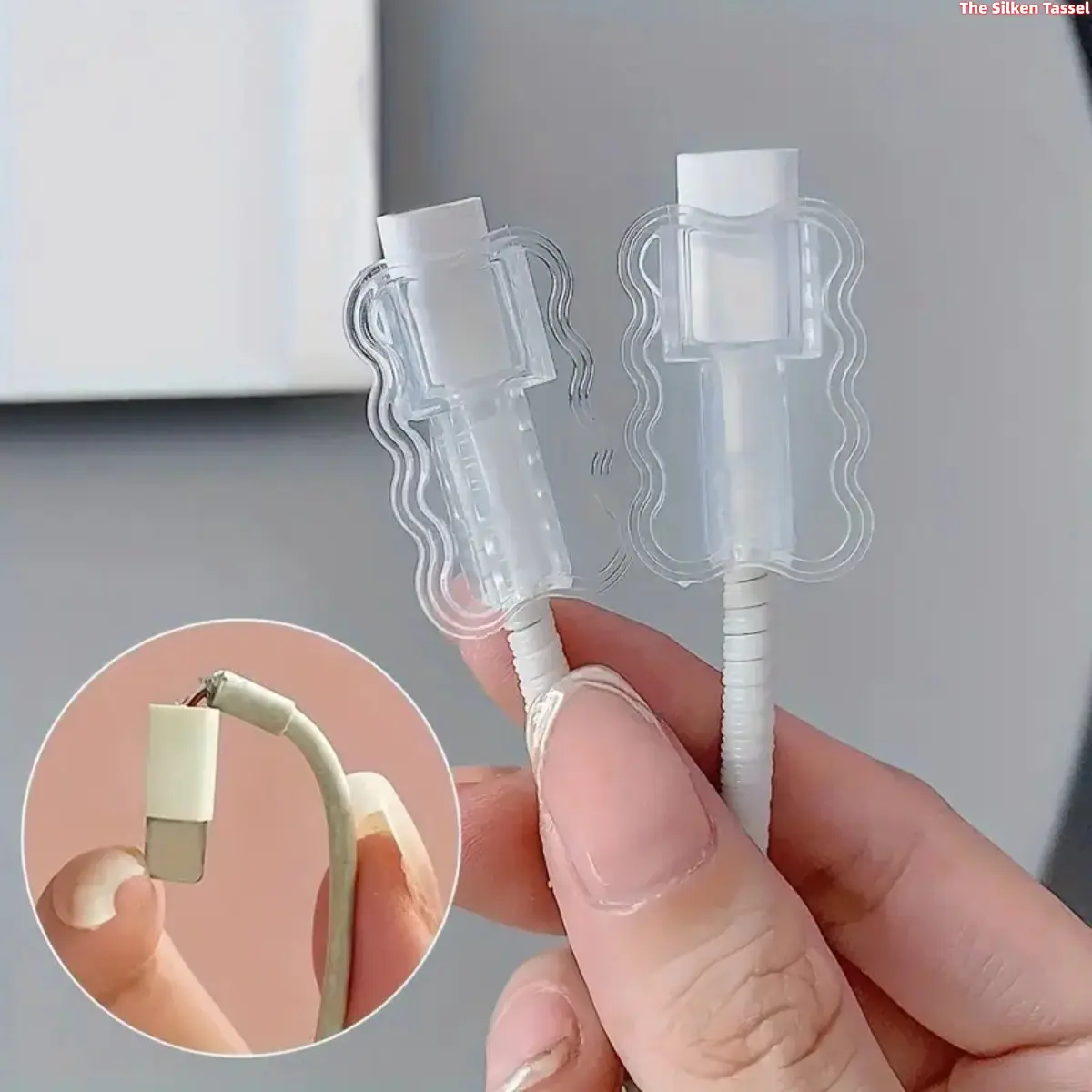 10 Pack Clear Wavy Edge Cable Saver Protector, Anti Break Charging Cord Tip Cover Compatible with iPhone Lightning USB-C Charger Cable, Prevent Fraying Wire Protective Sleeve Accessory tiktokshopbacktoschool