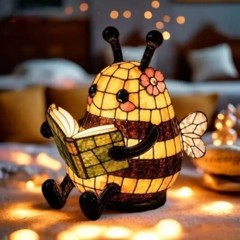 New Bee Reading Light, Creative Home Decor, Resin Craft Ornament, Unique Book Lamps, Perfect for Living Room & Bedroom