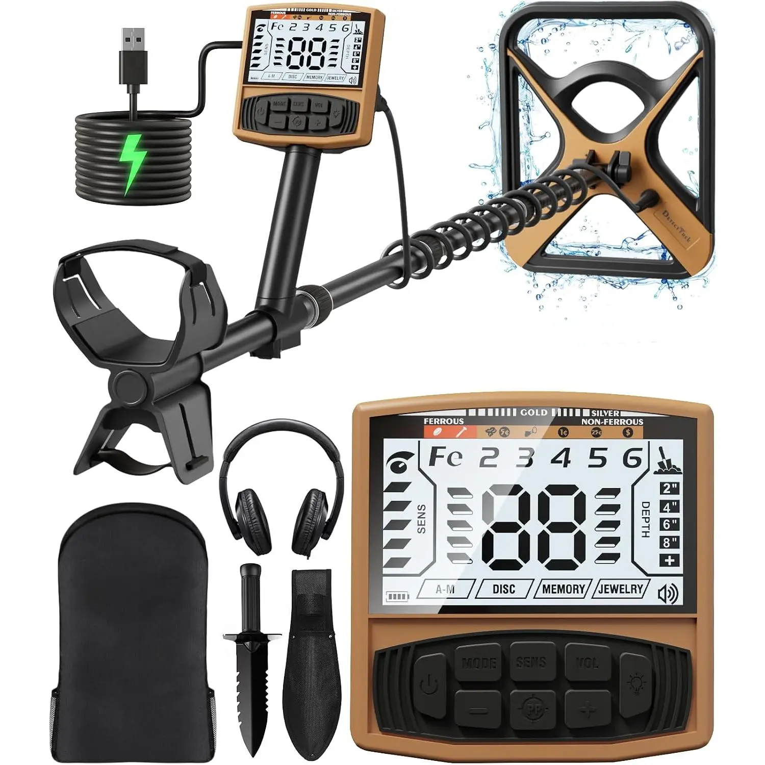Metal Detector for Adults Rechargeable, 11" Professional Metal Detector for  & , High Accuracy  Design, 5 Modes, Christmas Stocking Stuffers Gifts for Men/Dad, M55,Brown