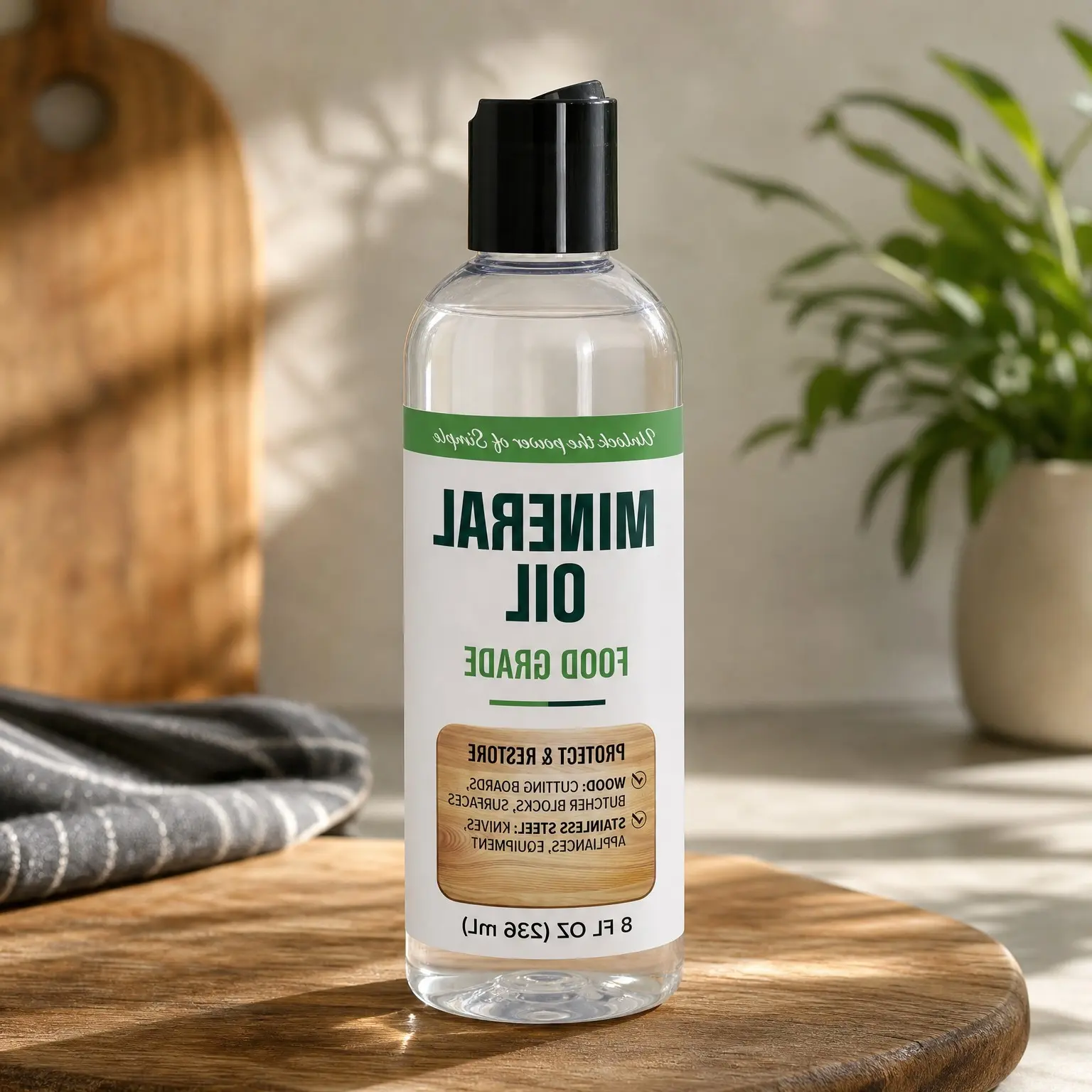 Food Grade Mineral Oil - Moisturizes, Lubricates, Restores & Protects Wood, Cutting Boards, Butcher Block, Countertops & Stainless Steel (8 fl oz Bottle)Gift