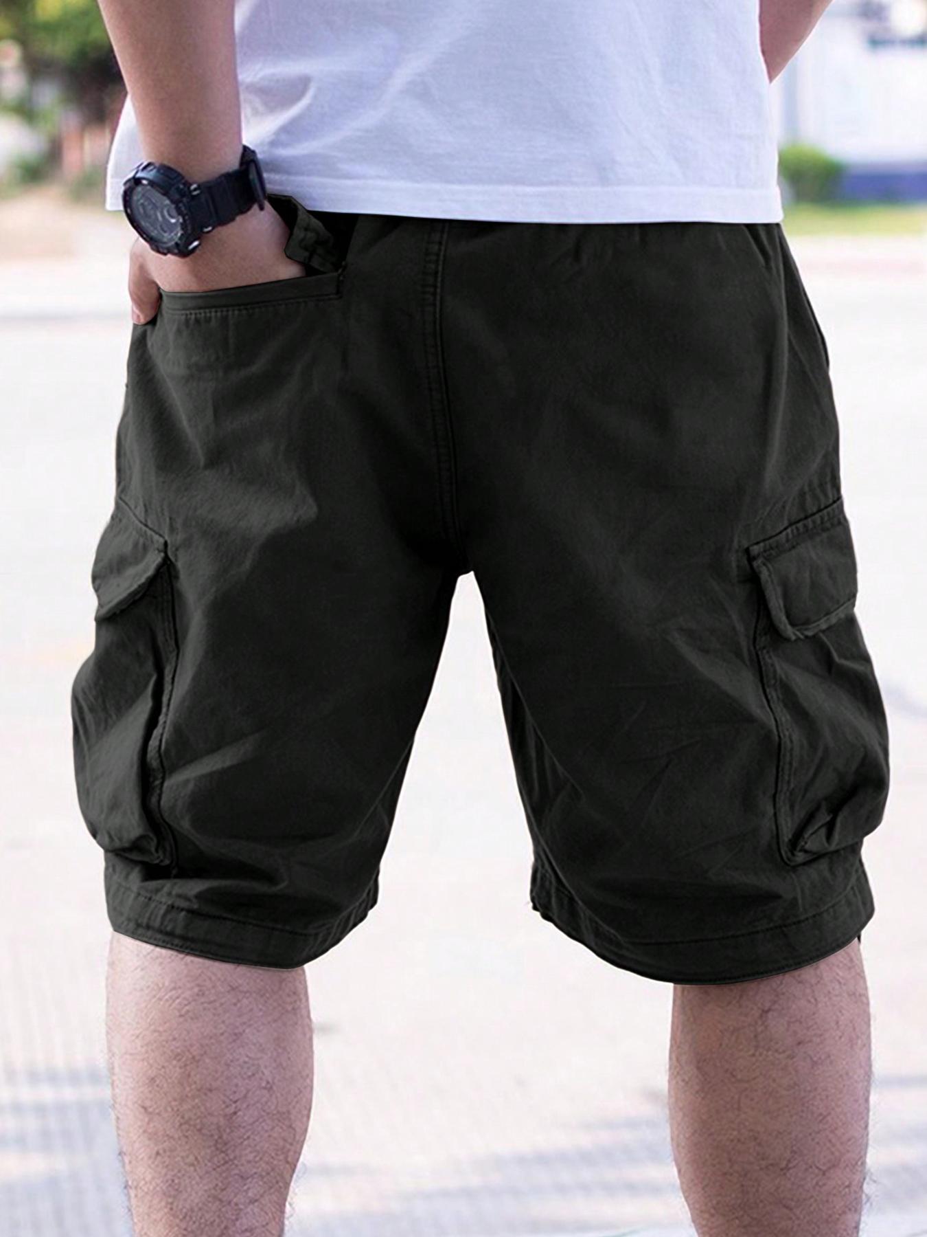 Men's Loose Solid Plain Drawstring Waist Cargo Shorts, Casual Comfy Pocket Design Shorts for Daily Outdoor Wear, Men's Bottoms for All Seasons
