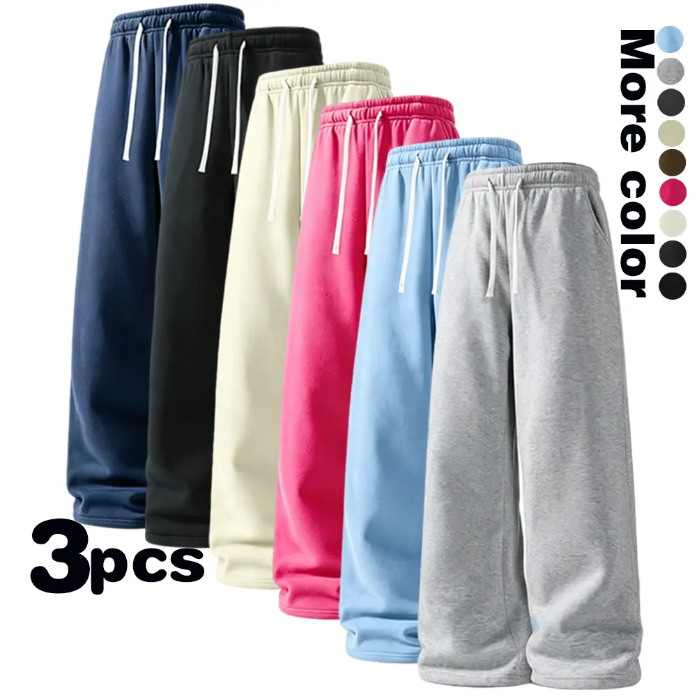 Loose Baggy Wide‑Leg Sweatpants, Elastic Drawstring Waist, Side Pockets, Casual Streetwear, Multi‑Color Options