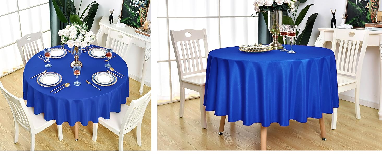2 Pack Blue Round Tablecloth Waterproof Stain Resistant Wrinkle Free Table Cloth 210GSM Washable Wipeable Circle Table Cover for, Banquet, Wedding (70 inch, 2 Pcs)