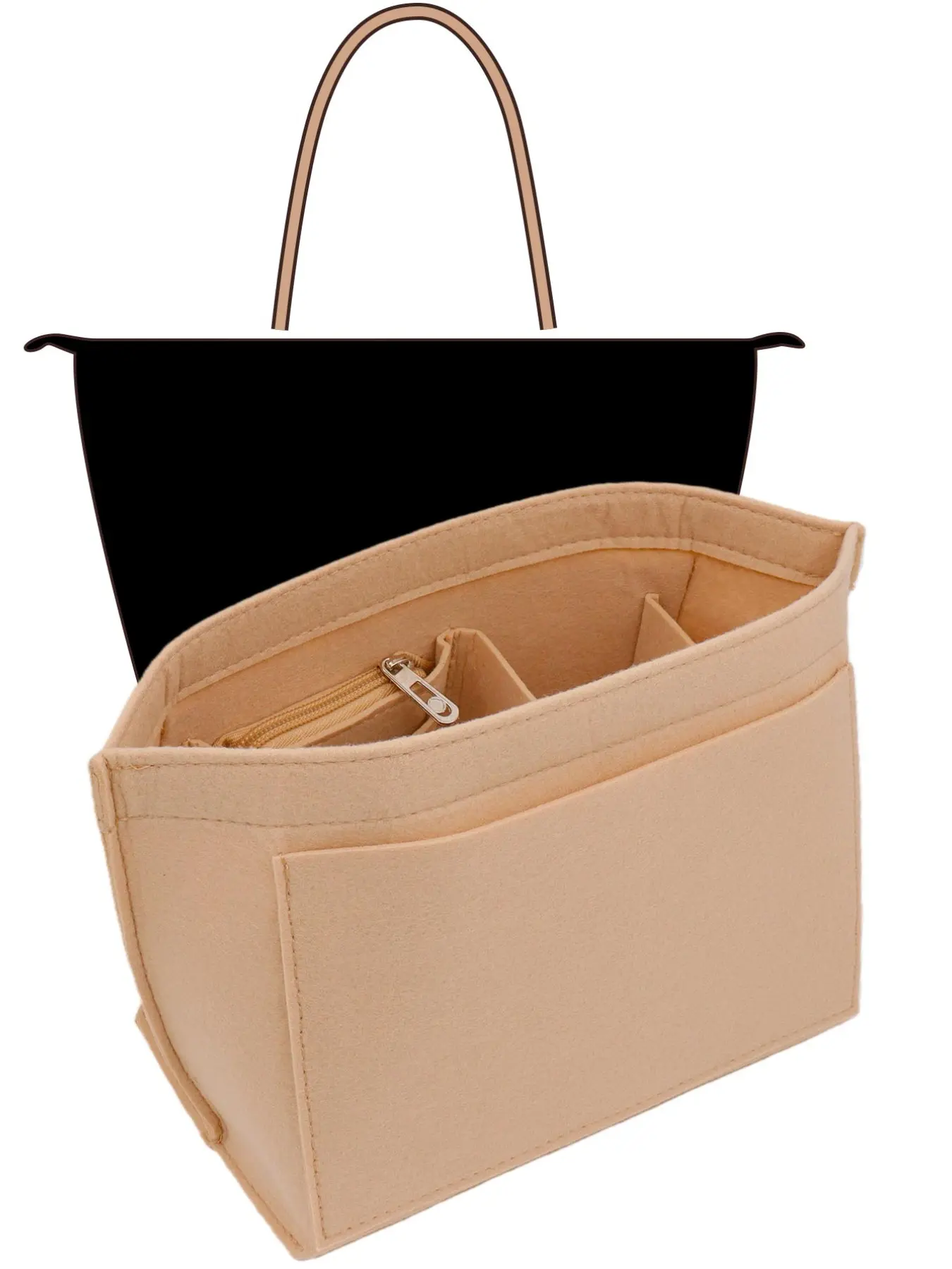 Felt Purse Organizer Insert Compatible with Longchamp Le Pliage, 8‑Pocket Multi‑Compartment Handbag Shaper Insert, Bag Organizer Liner, Women Bag Accessory, Ideal Gift for Ladies