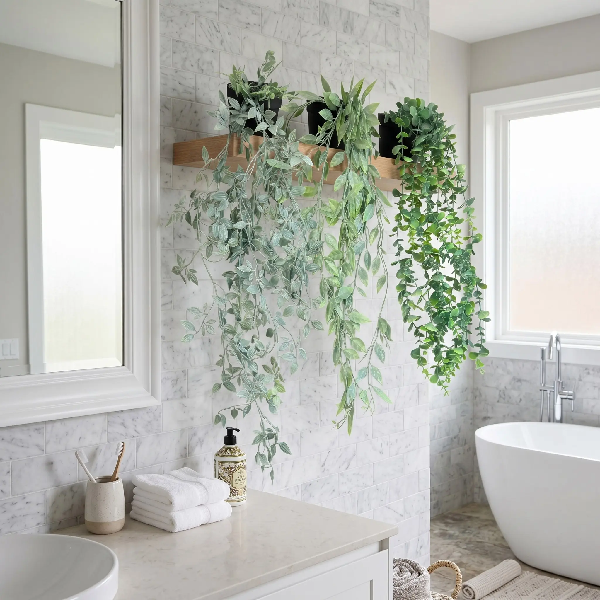 KIRIFLY Artificial Hanging Plants 3 Pcs Artificial Simulation Plant Fake Eucalyptus Indoor Decor for Home Bathroom Farmhouse Shelf Party Decoration Fake Plastic Greenery