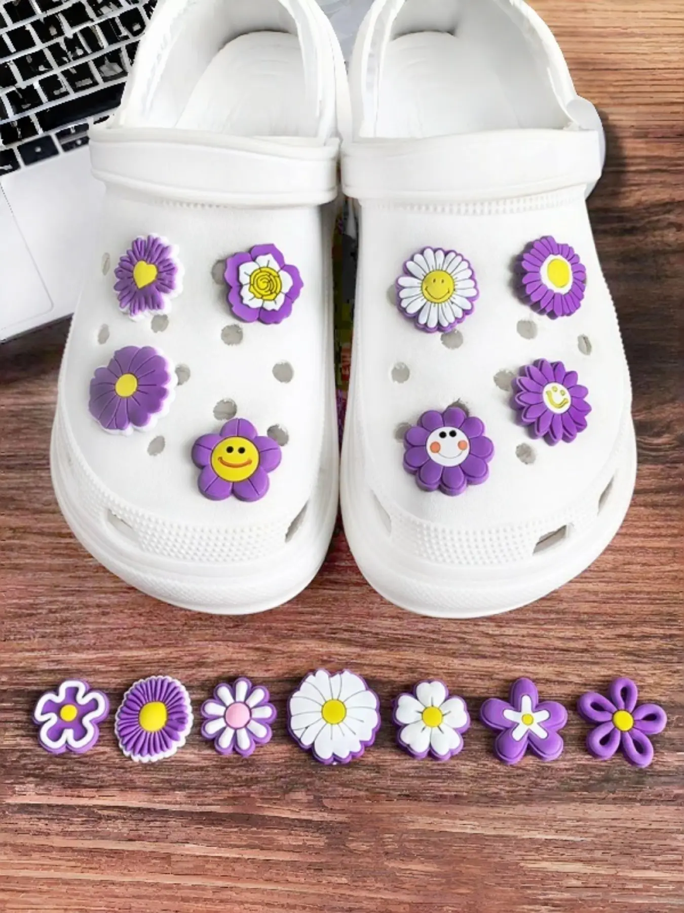 9pcs Cute Daisy Shoe Accessories, PVC Soft Gel DIY Detachable, Cartoon Style, All Seasons, Perfect Holiday Gift