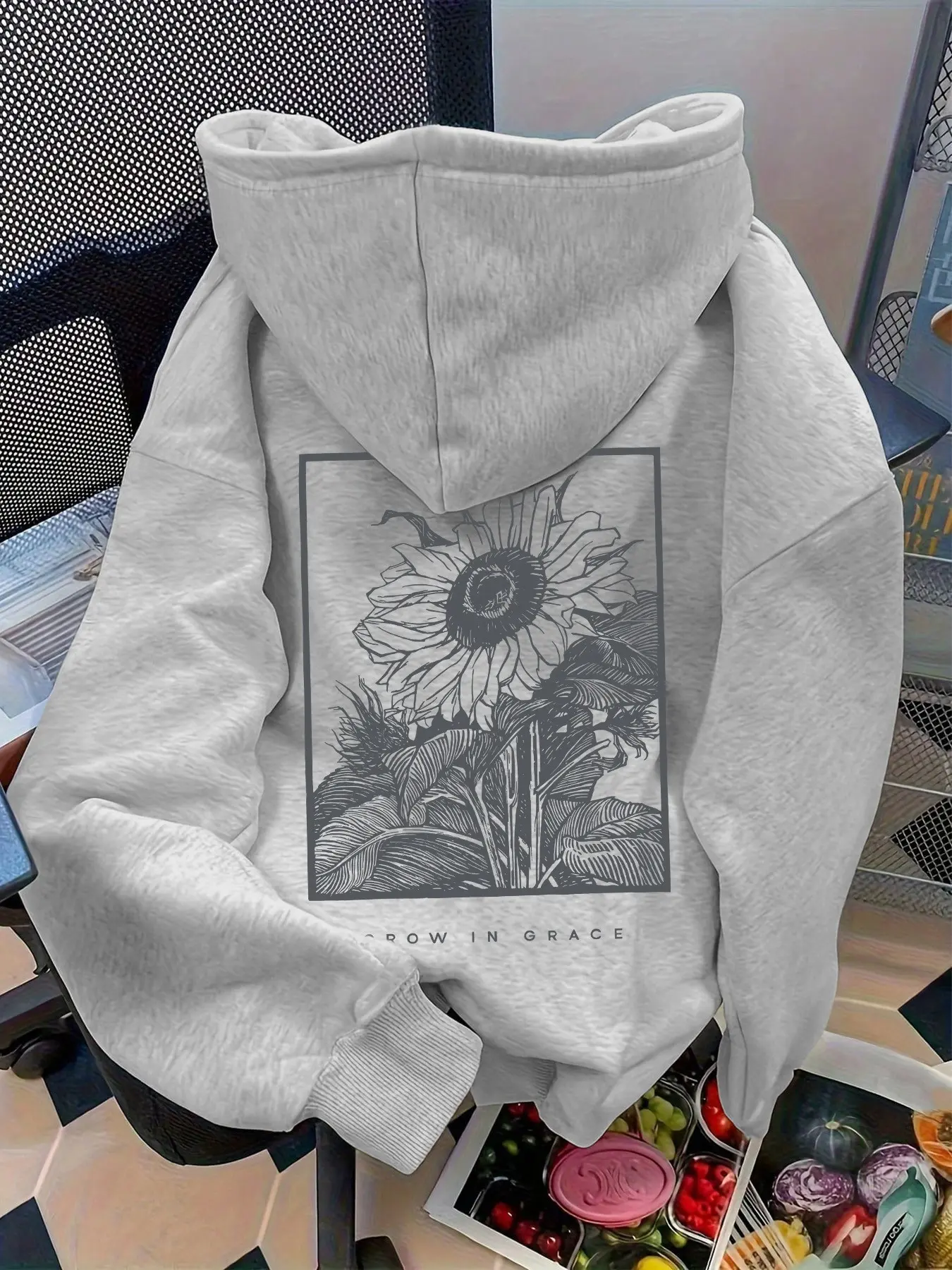Minimalist Sunflower Hoodie, Dual-Sided Print, Loose Fit, Y2K Style, American Vintage Streetwear, Casual Streetwear Hoodie, Trendy Top for Women