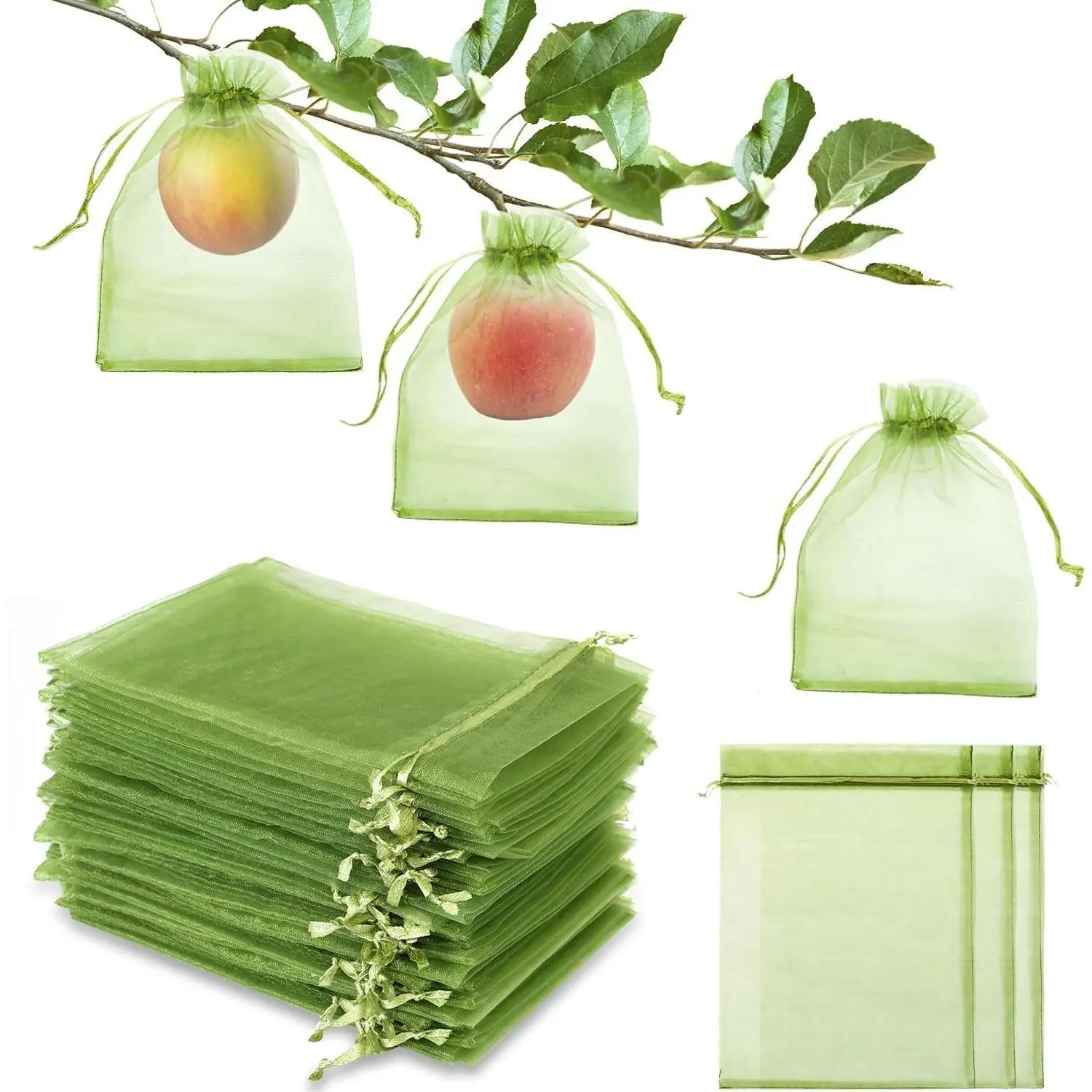 50 count 6X9 inches Fruit Protection Bags, Fruit Bags for Fruit Trees | Green Netting Fruit Cover Bags Drawstring Mesh Fruit Protectors
