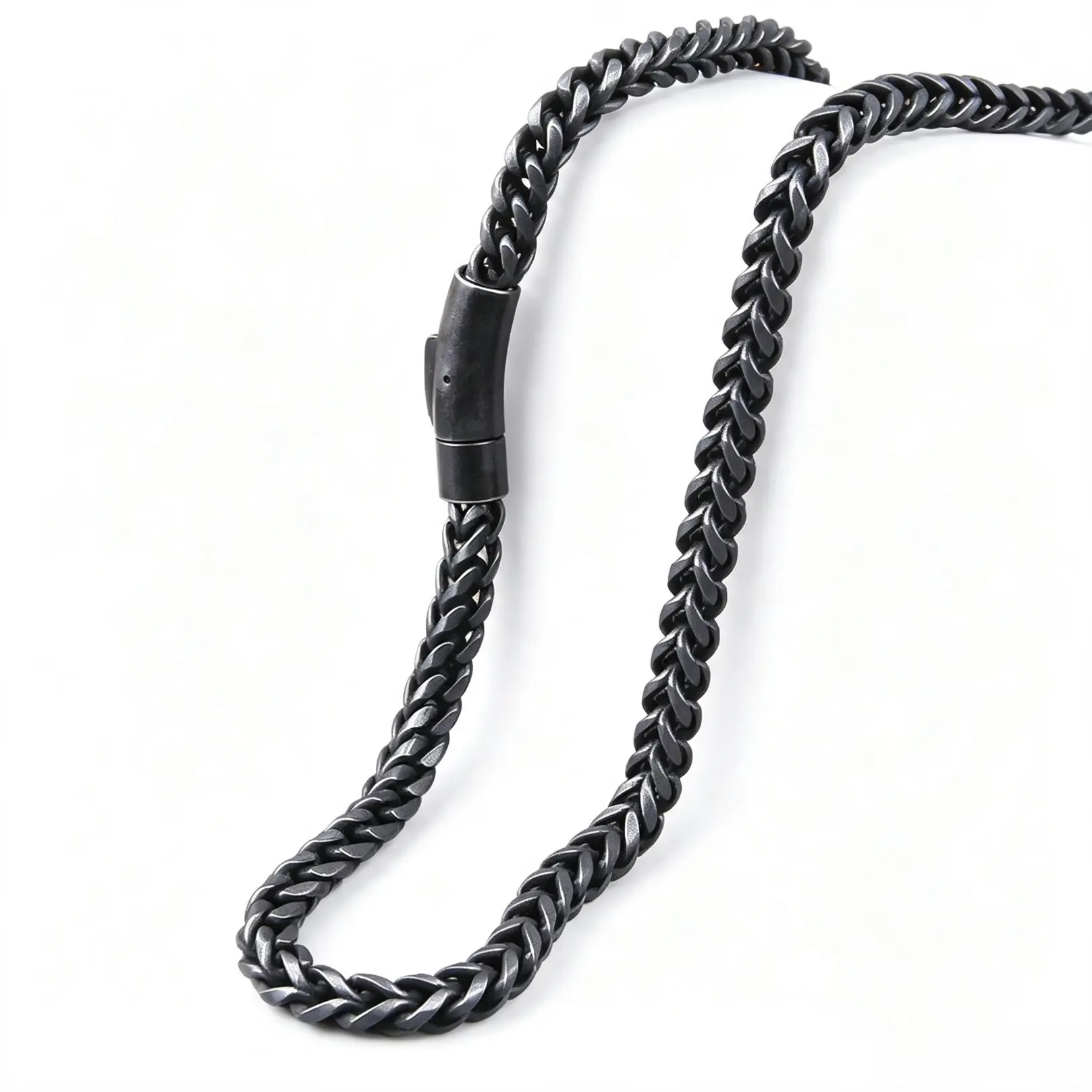 Men's Vintage Black Foxtail Cuban Link Necklace - Antiqued Stainless Steel Thick Chain, Retro Viking Hip Hop Jewelry, Tarnish-Resistant Solid Woven Accessory, Ideal for Streetwear Outfits, Club Parties, Holiday Gifting, Men's Jewelry