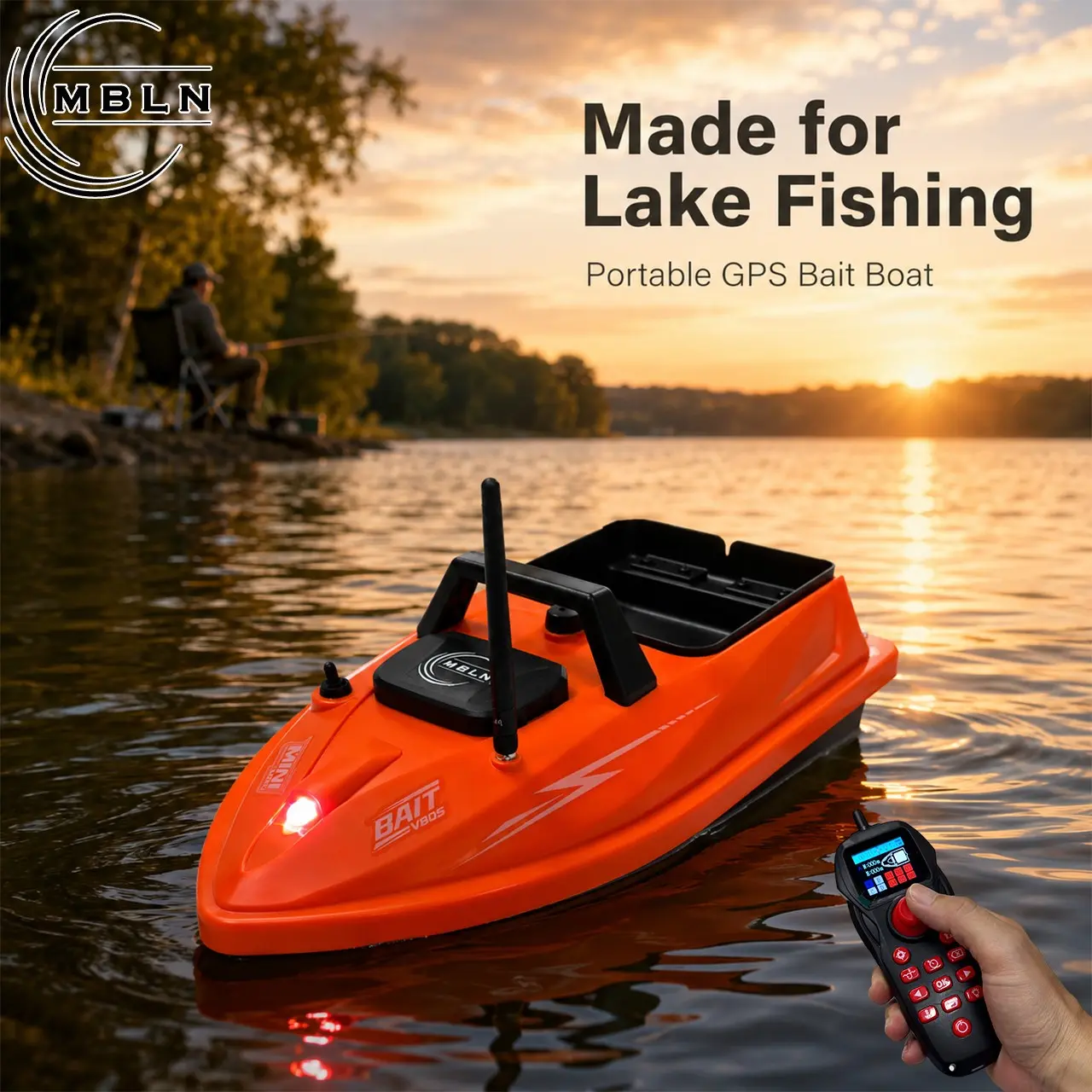 Mbln GPS Remote Fishing Bait Boat, 500m Range, 24 Memory Points, 1.5kg Capacity, Color Screen, Night Light, Water Temp Display, Outdoor Fishing