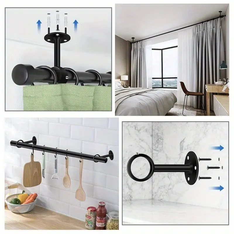 4-Pack Wall-Mounted and Ceiling Curtain Rod Brackets, Shower Curtain Rod Bracket, Garage Hanging Rod, Outdoor Curtain Rod Bracket (ø33mm/1.3 Inches)