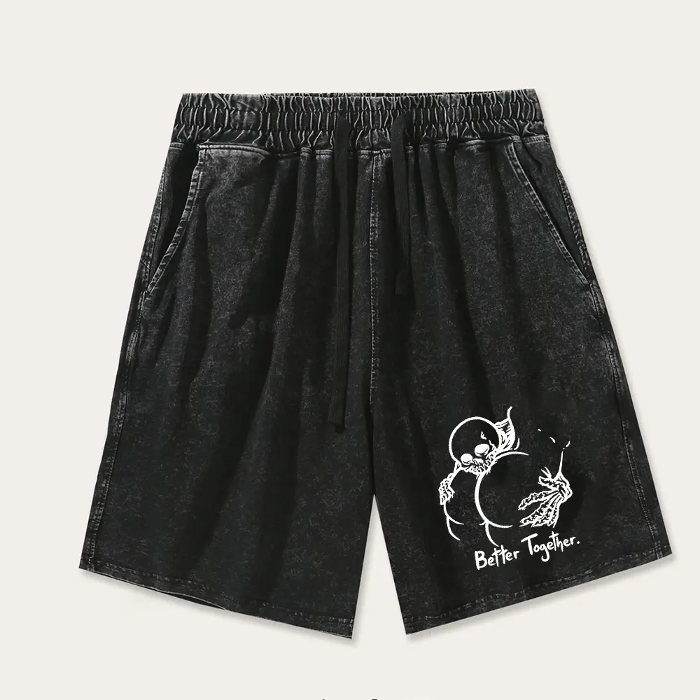 Vintage Acid Wash Heavyweight Sweat Shorts, Retro Skull Graphic Oversized Streetwear Shorts for Men Women, Casual Comfy Baggy Bottoms