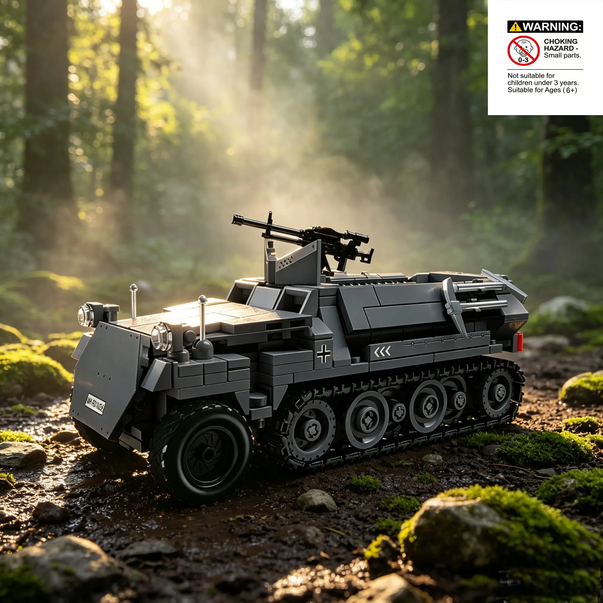 Tracked Vehicle Building Blocks Set, Half-Tracked Armored Car, Military Series Toy, Desktop Creative Display, Assembly Model Stacking Blocks, Birthday Gift