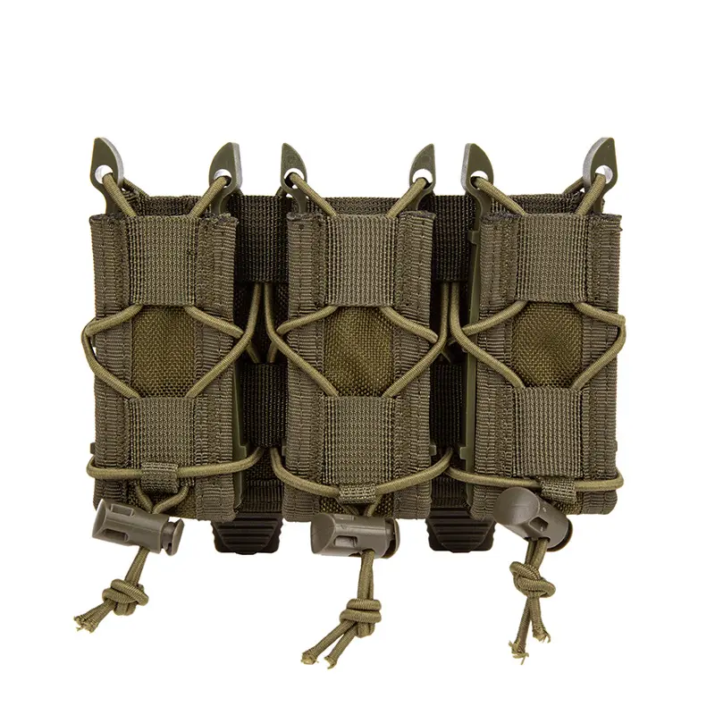 Tactical 9mm Triple Magazine Pouch, Low-Profile MOLLE Organizer in Heavy-Duty Nylon with Reinforced Stitching and Quick Release Bungees for Range Accessories, Tactical Equipment, Outdoor, Lightweight