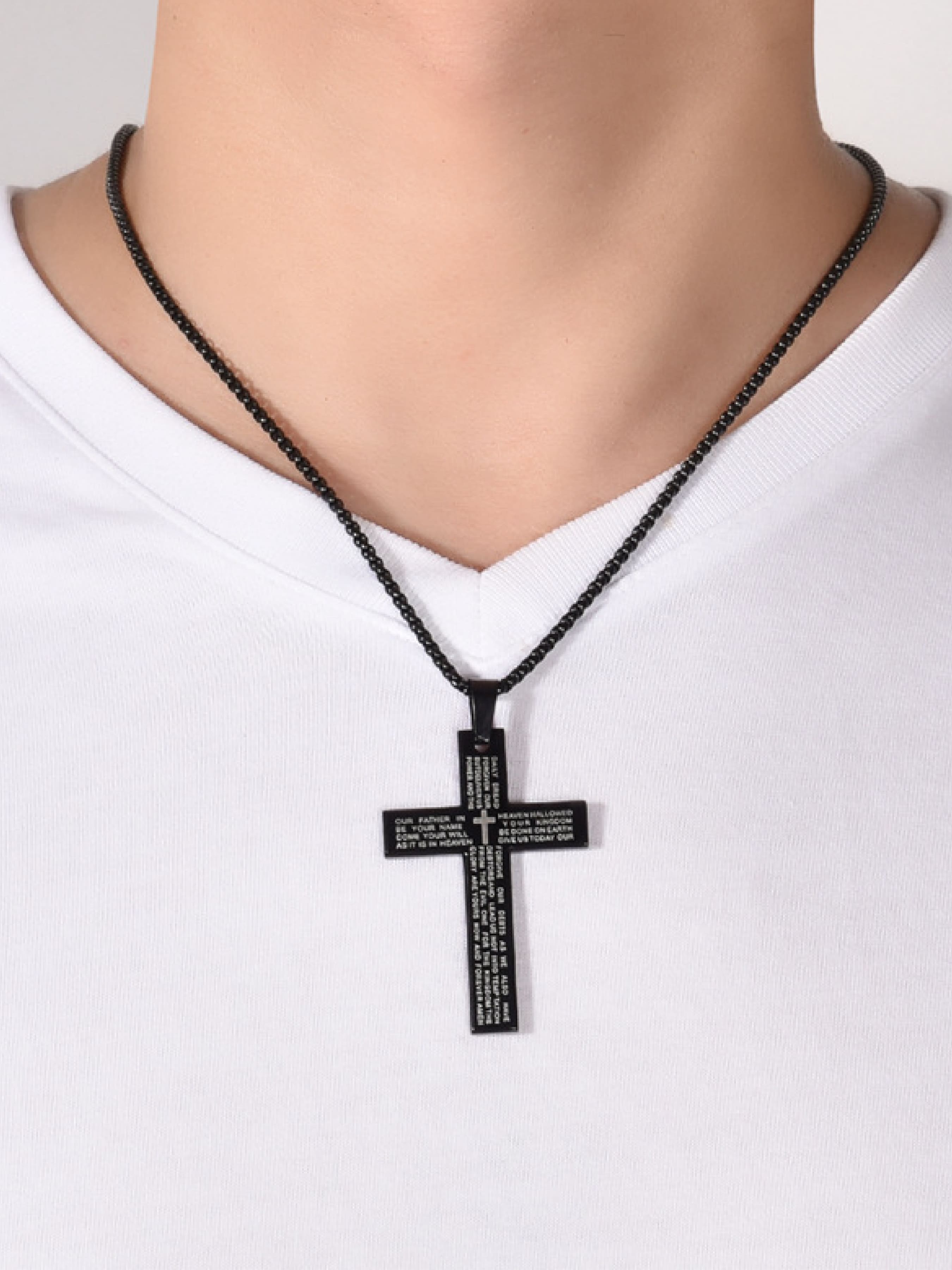 Stainless Steel Cross Pendant Necklace with Bible Verse Engraving, Unisex Jewelry with 24 Inch Chain, Perfect Gift for Any Occasion
