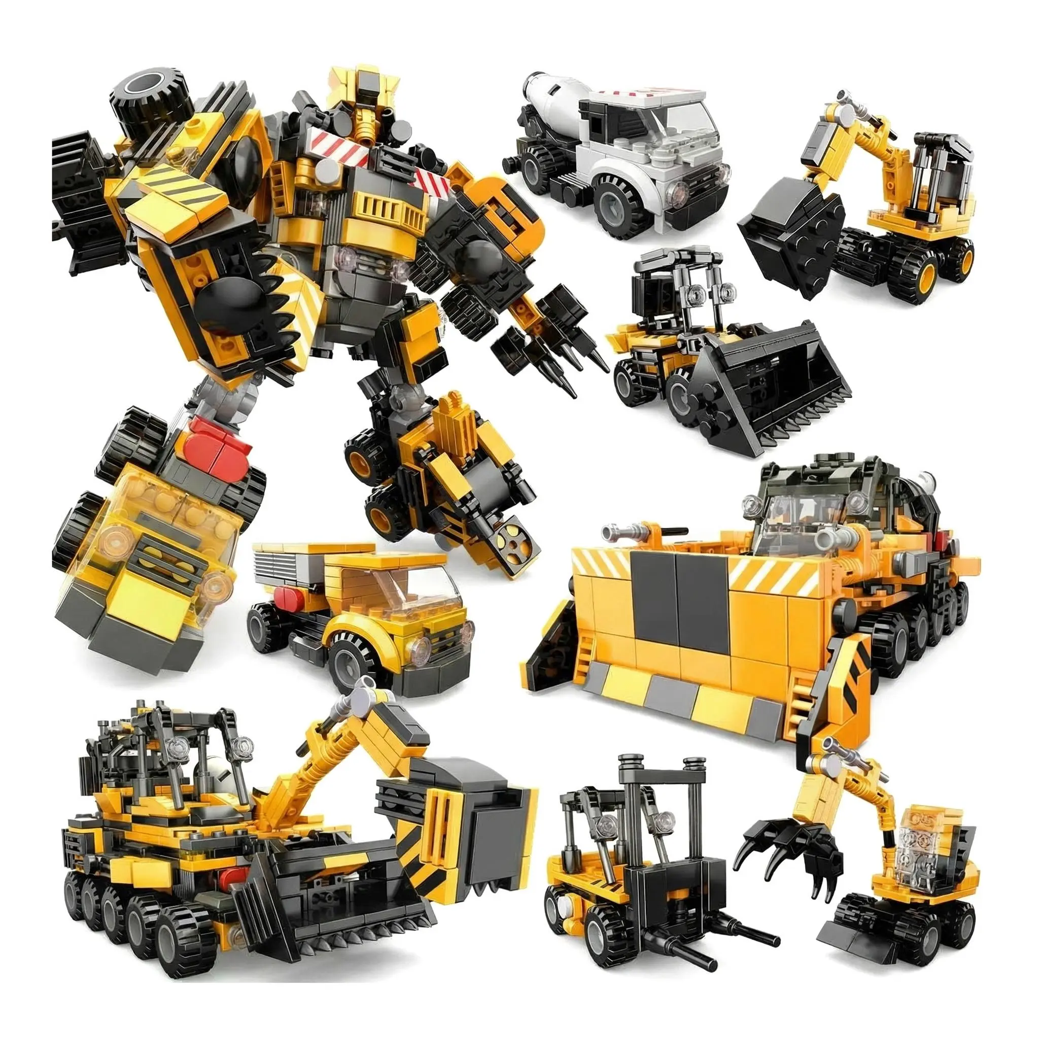Wingtop 9-in-1 STEM Engineering Model Building Kit, 700+ PCS Brick & Deforming Robot Construction Set with Transforming Mecha, 8 Engineering Vehicles, Educational DIY Toys for Kids Age 6+, Model Building Kits, Deforming Robot Model Building Kits