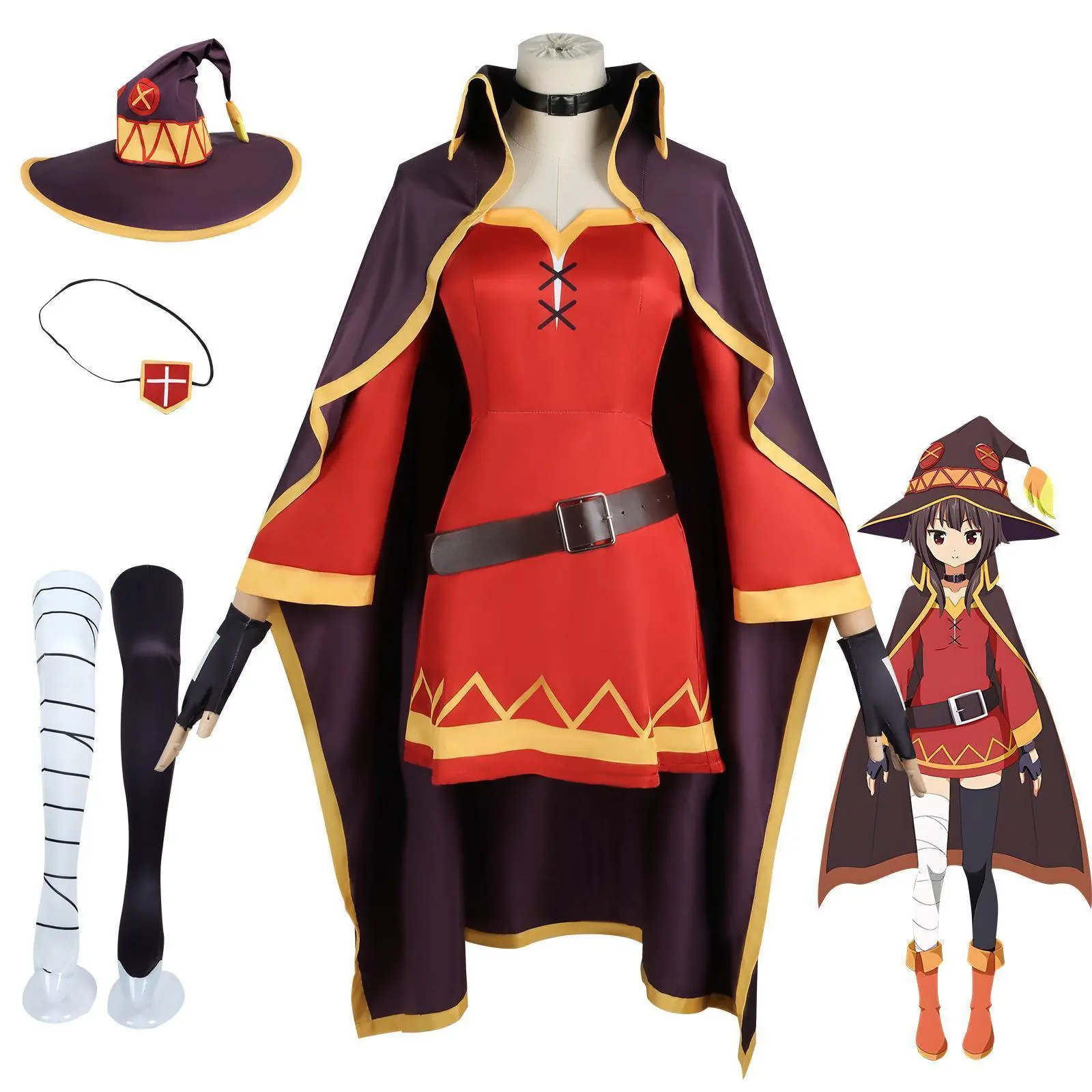 Anime Megumin Cosplay Costume Women Sorceress Dress Outfits Megumin Cos Wig Halloween Cos Costumes