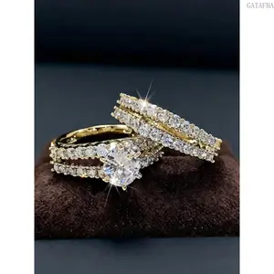Wedding Ring Set for Women, Elegant 2-Piece 6-Prong Cubic Zirconia Bridal Engagement Jewelry, Sparkling Gift
