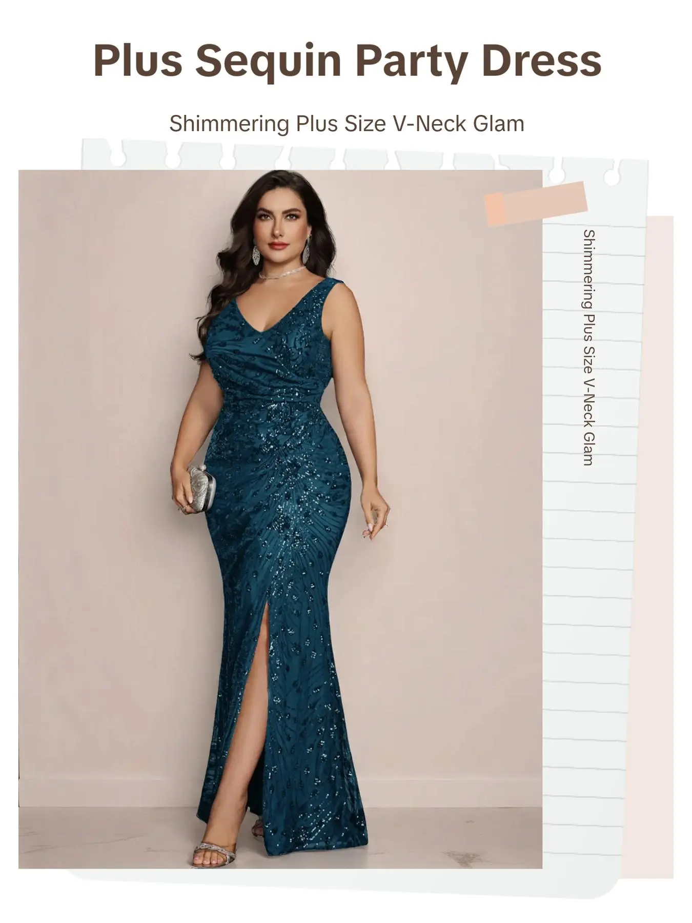 Plus Size] Glitter Sequins Deep V Neck Formal Evening Dress Fit, Elegant  Long Sleeve Maxi Dress for Party Banquet, Women's Clothes Womenswear for  Summer - TikTok Shop